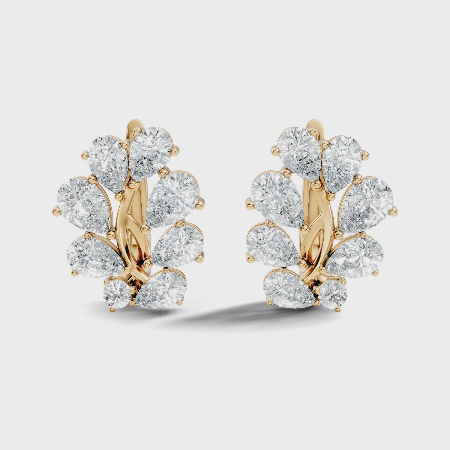 Pear-Cut Diamond Floral Huggie Earrings