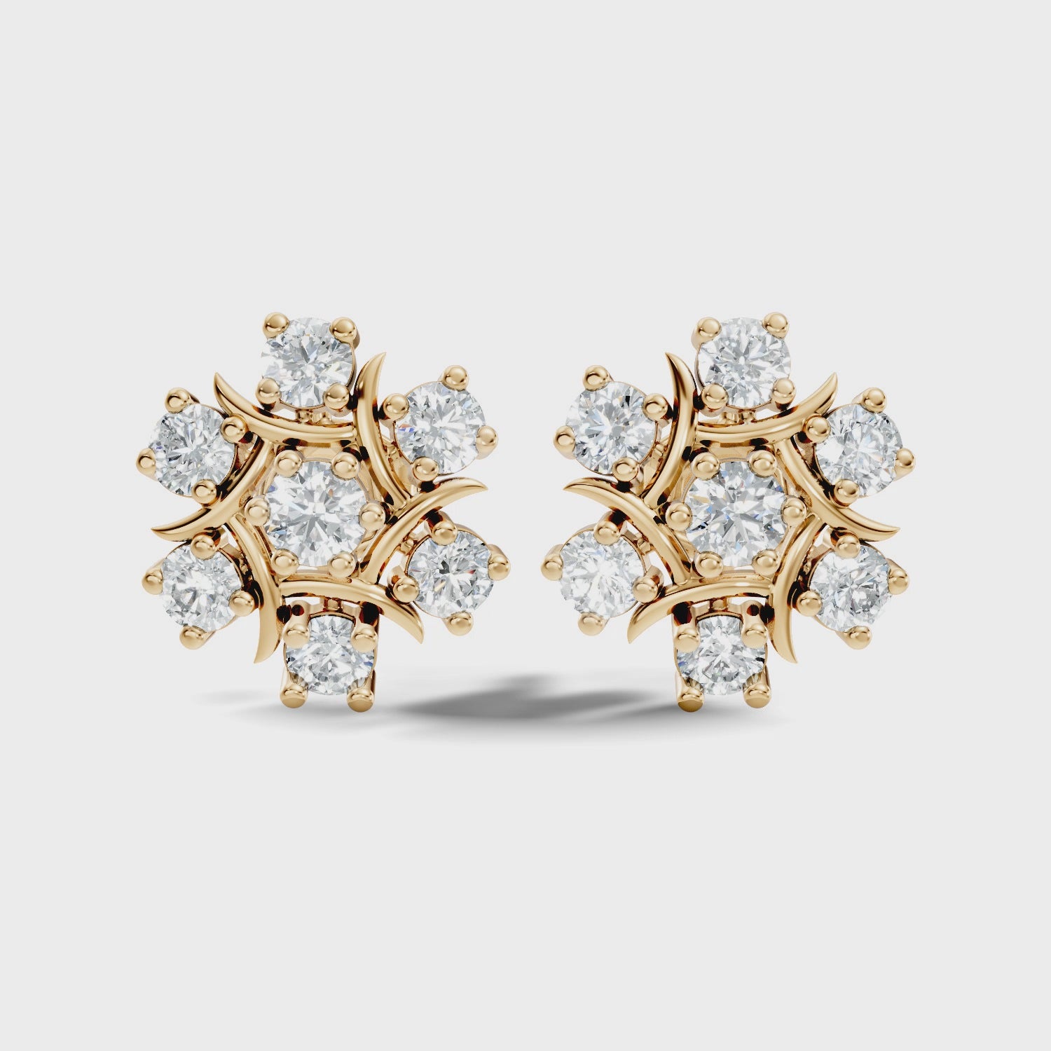 Round Diamond Snowflake Floral Cluster Stud
