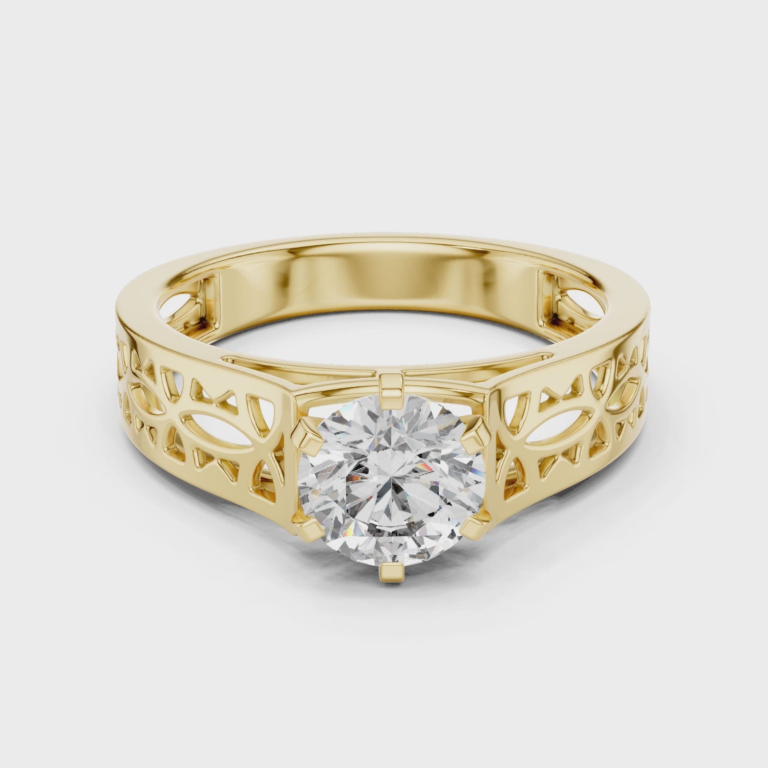 Round Solitaire Engagement Ring with Filigree/Patterned Band