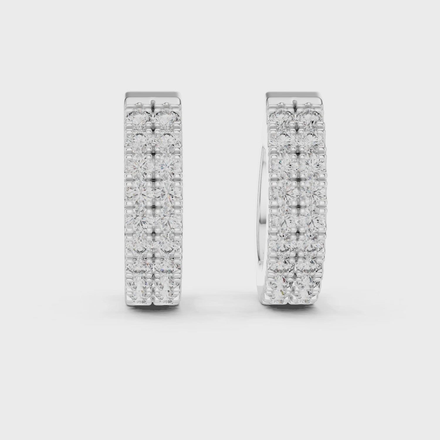 Double Row U-Cut Diamond Huggie Hoop Earrings