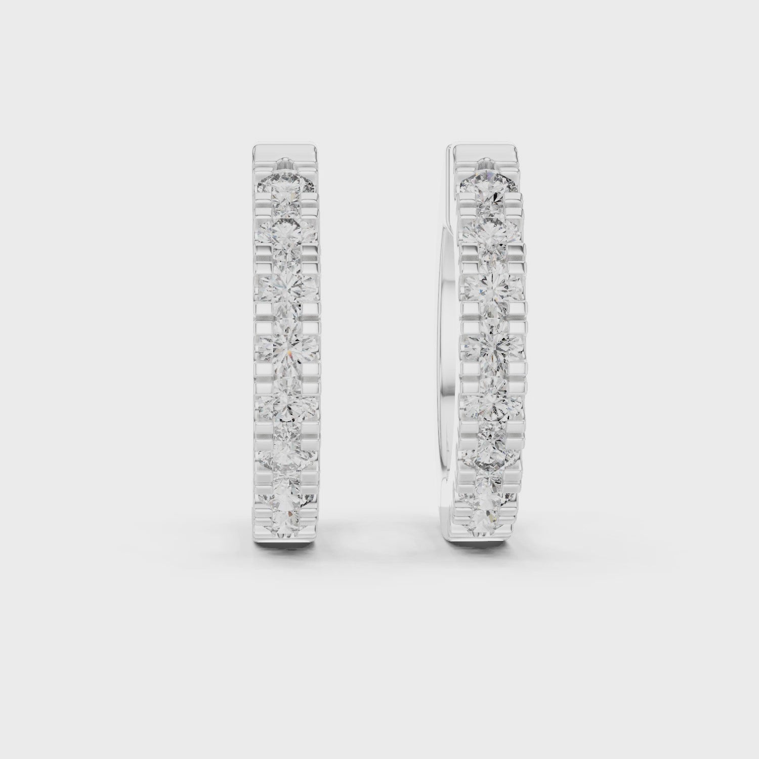 Dual Row U-Cut Diamond Huggie Hoop Earrings