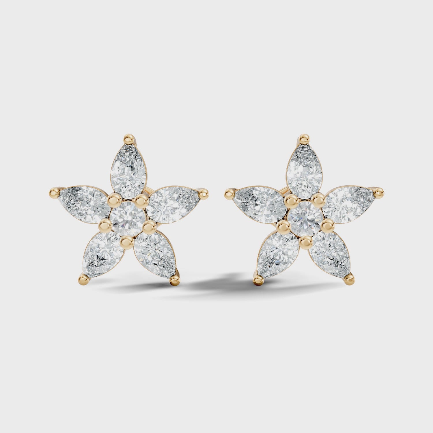 Pear & Round Diamond 5-Point Star Cluster Stud