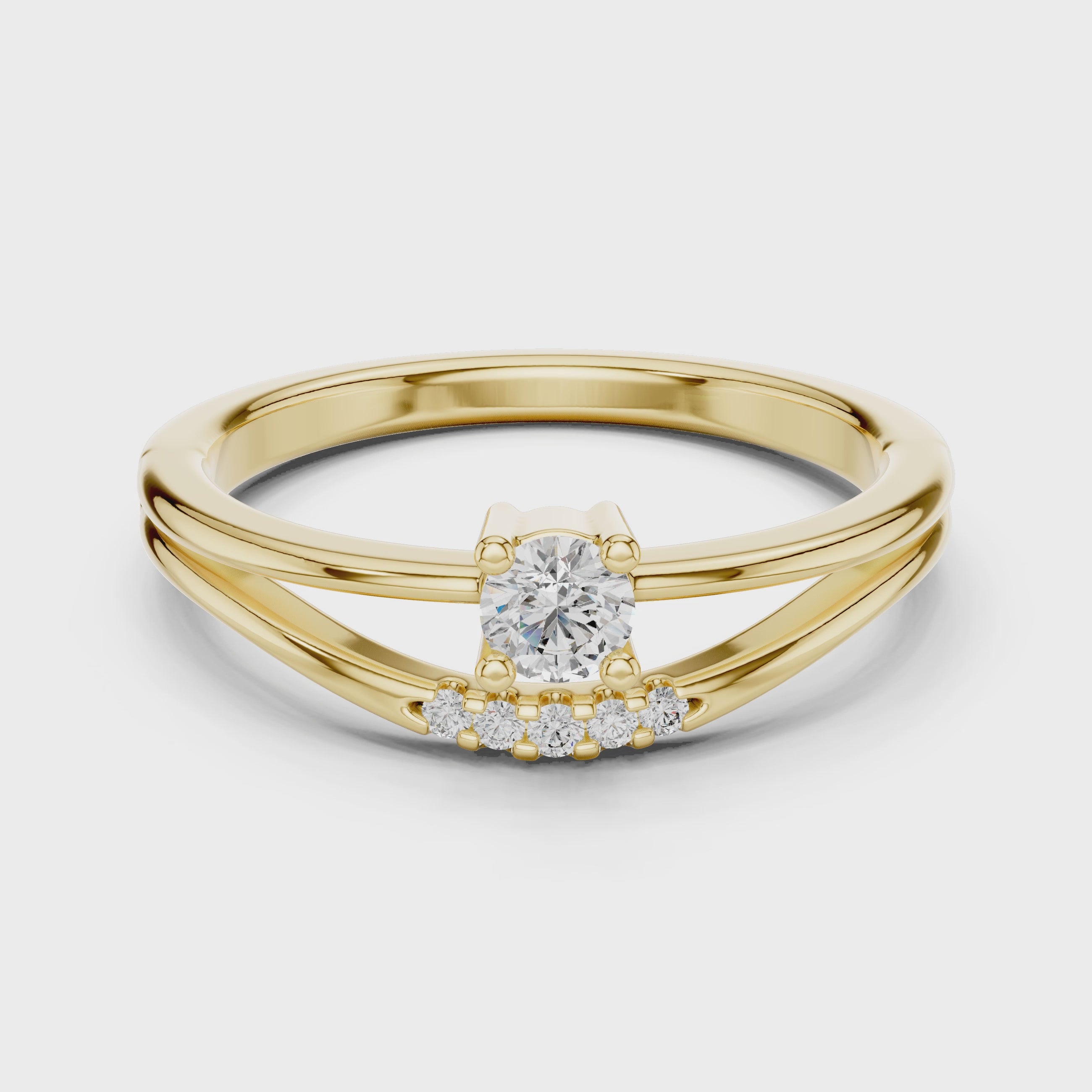 Delicate Chevron Contour Solitaire Ring with U-Cut Accents