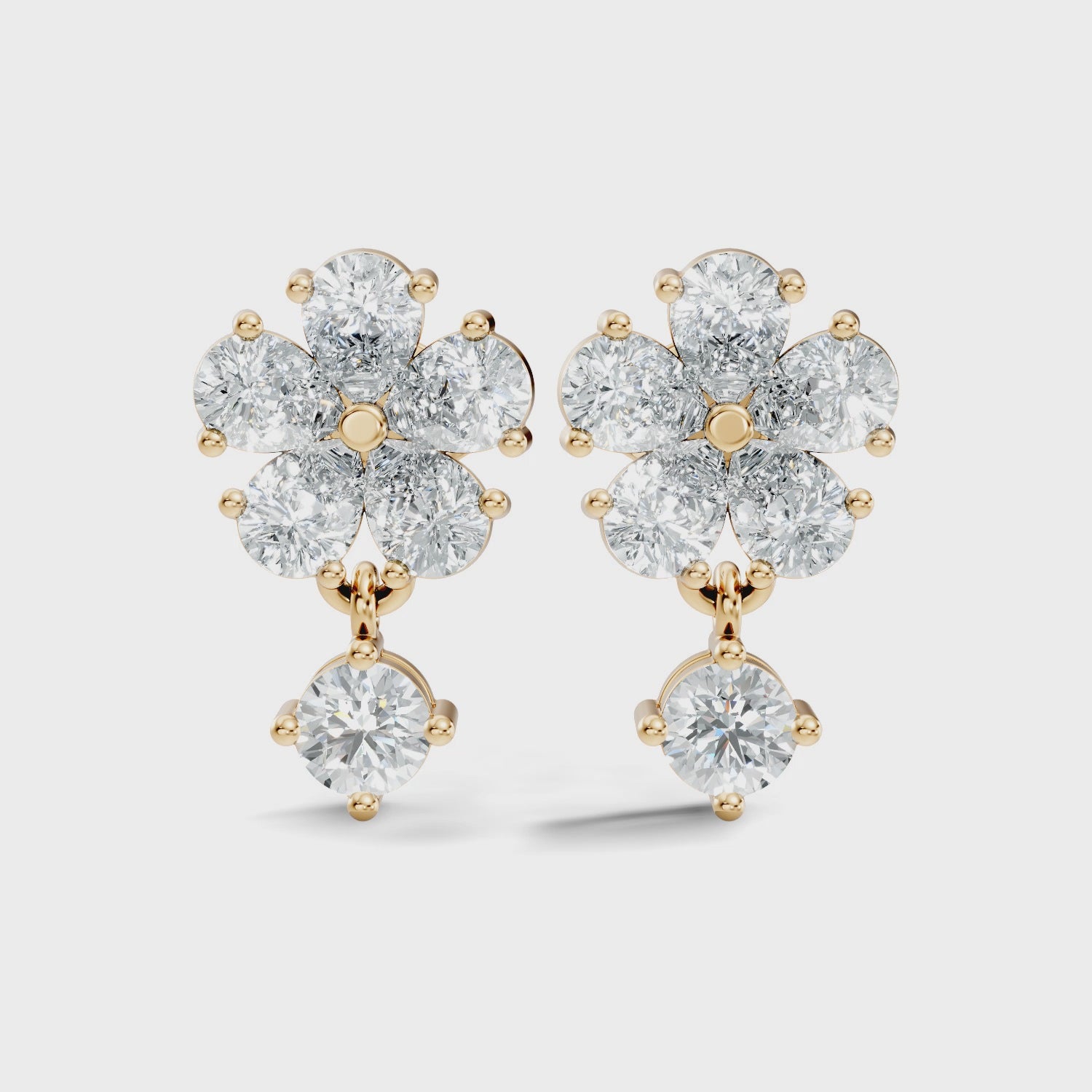 Pear & Round Cut Five-Petal Floral Drop Earrings