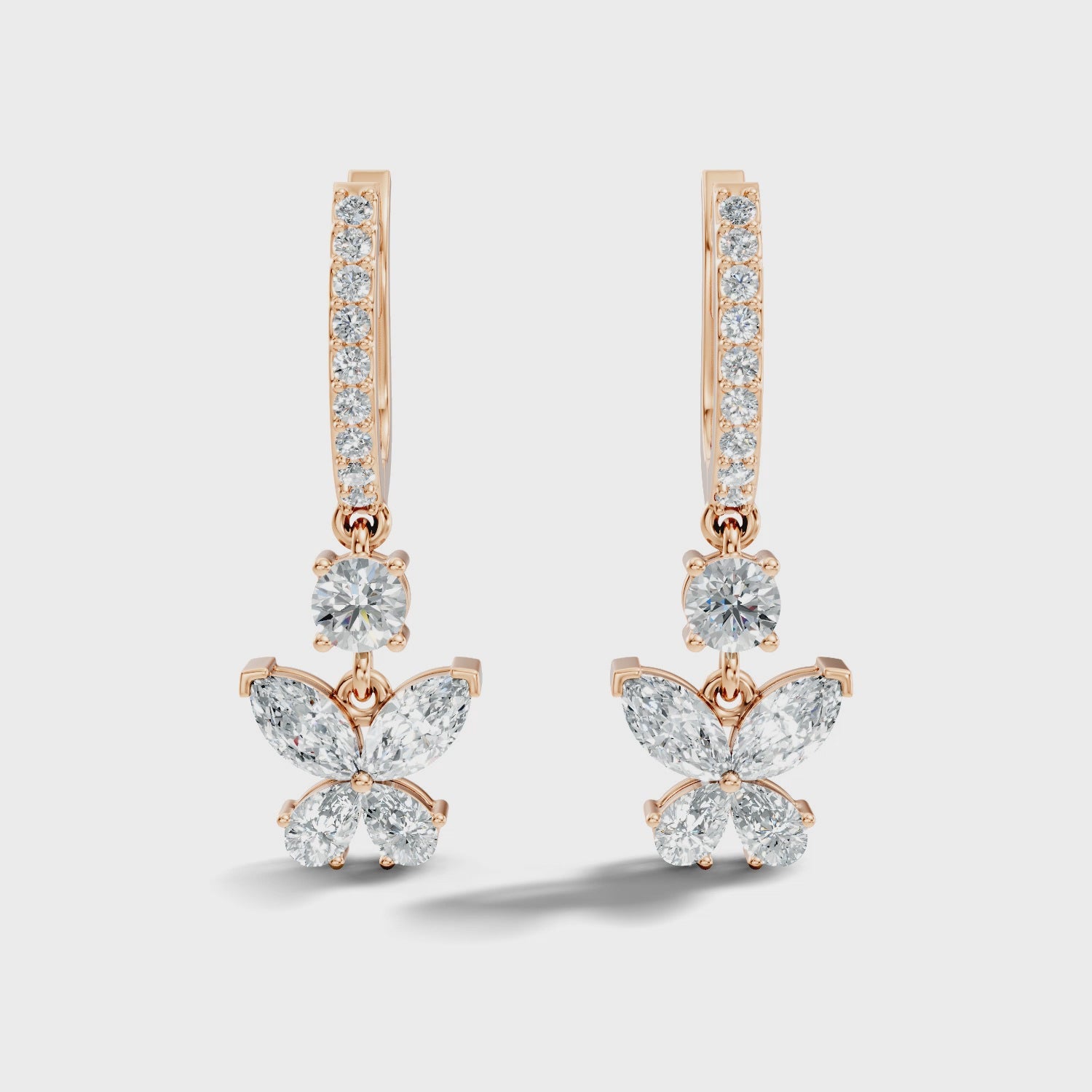 Butterfly Dangle Hoop Diamond Earrings