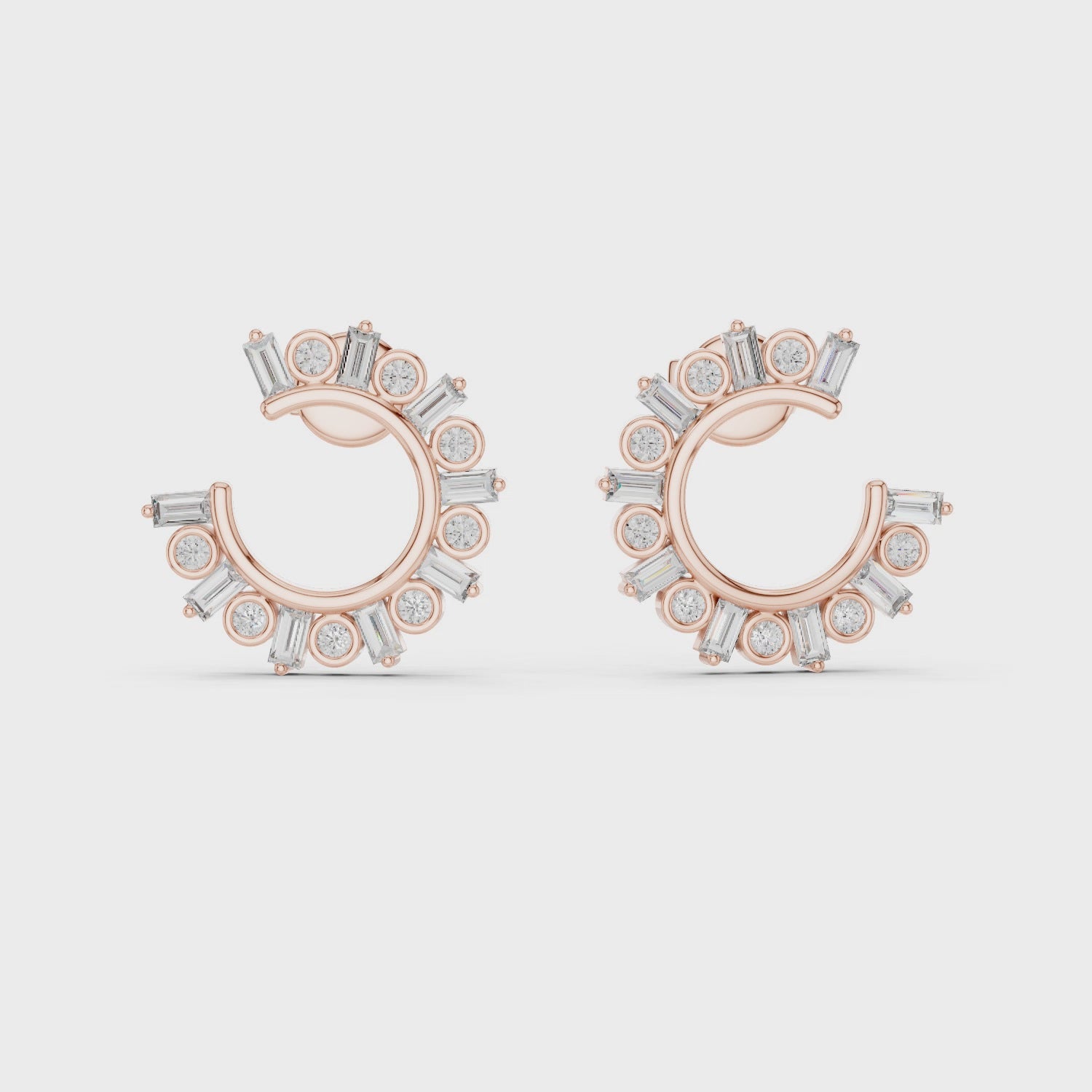 Round & Baguette Diamond Alternating Hoop Earrings
