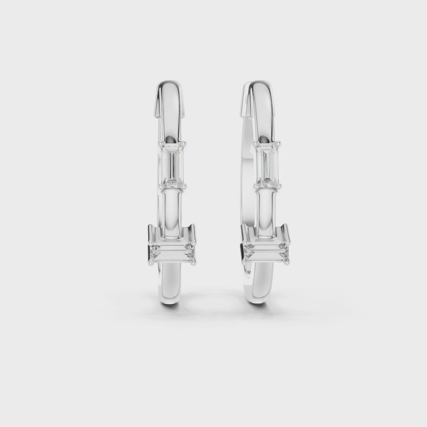 Minimalist Baguette Diamond Huggie Hoop Earrings