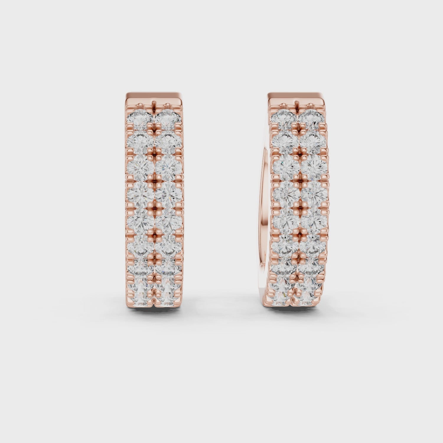 Double Row U-Cut Diamond Huggie Hoop Earrings