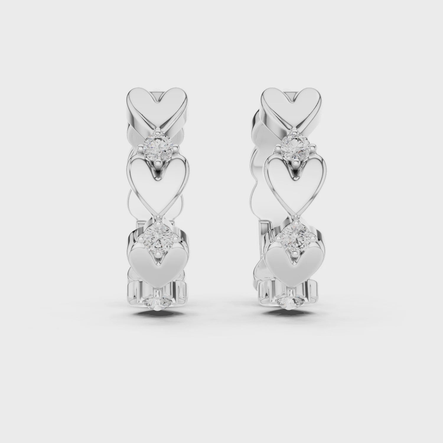 Heart-Motif Round Diamond Hoop Earrings
