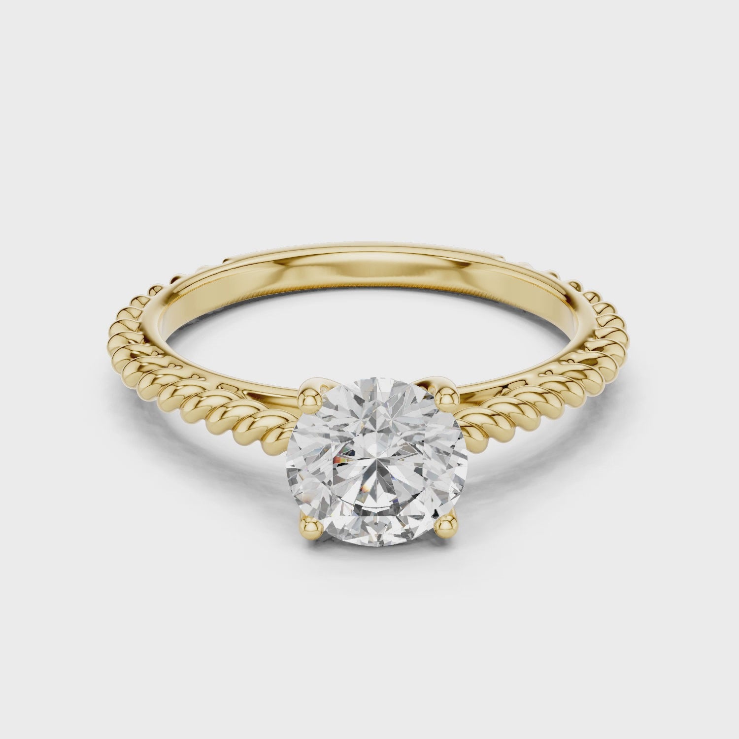 Twisted Rope Band 1.00 Carat Round Solitaire Diamond Ring