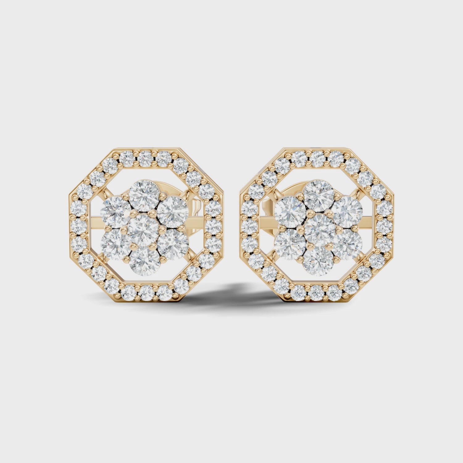 Round Diamond Flower Cluster & Octagon Geometric Halo Stud