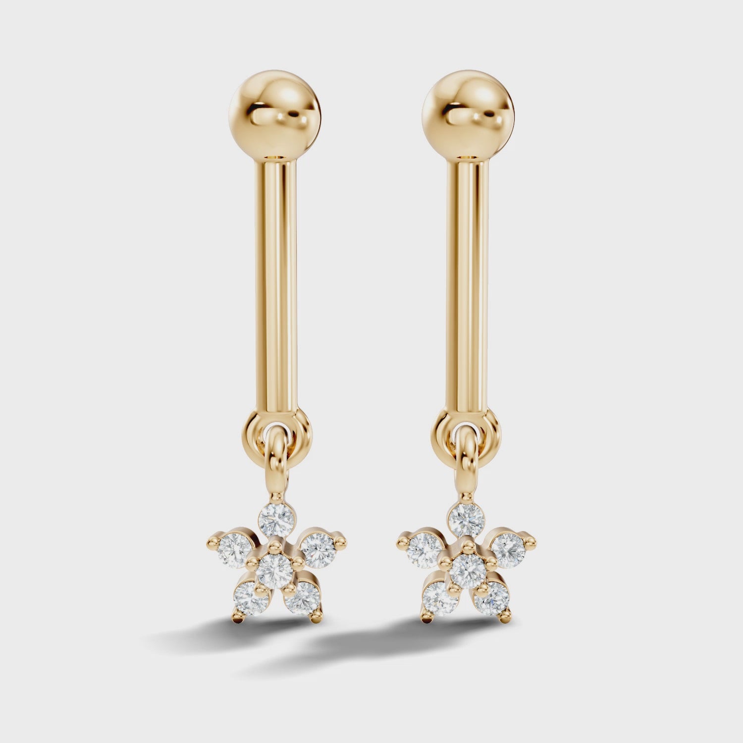 Round Diamond Bar & Floral Drop Earrings