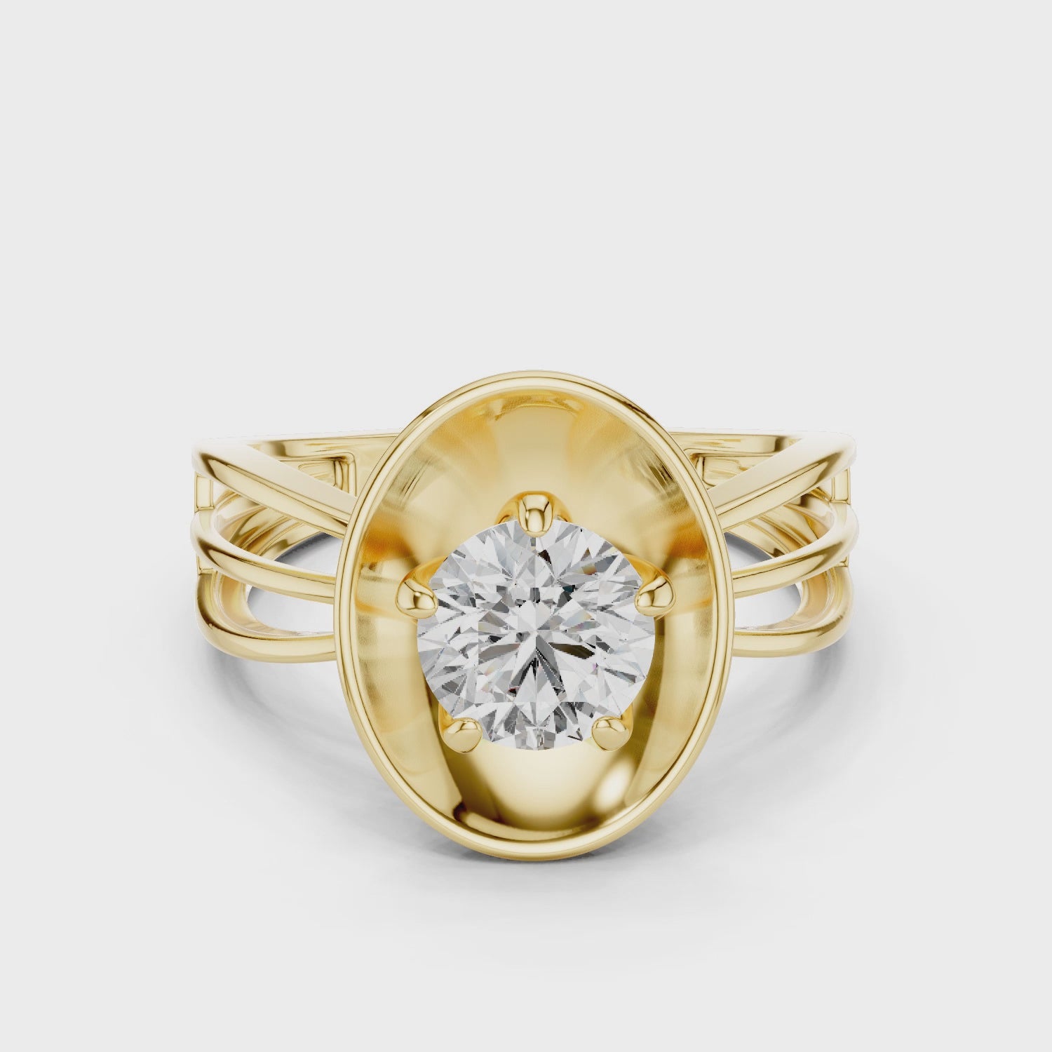 Oval Plate Solitaire Engagement Ring with Split Shank