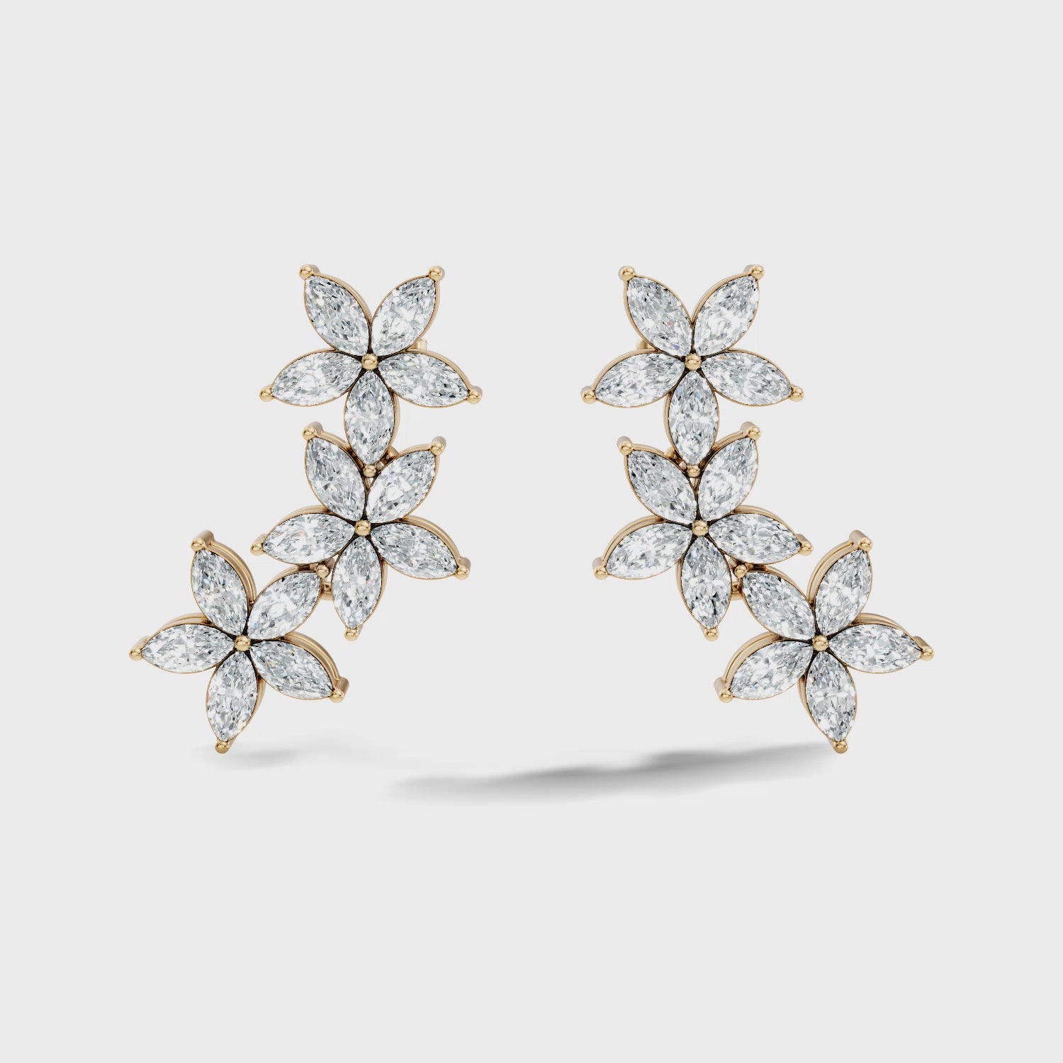 Triple Floral Marquise Diamond Ear Climber Earrings
