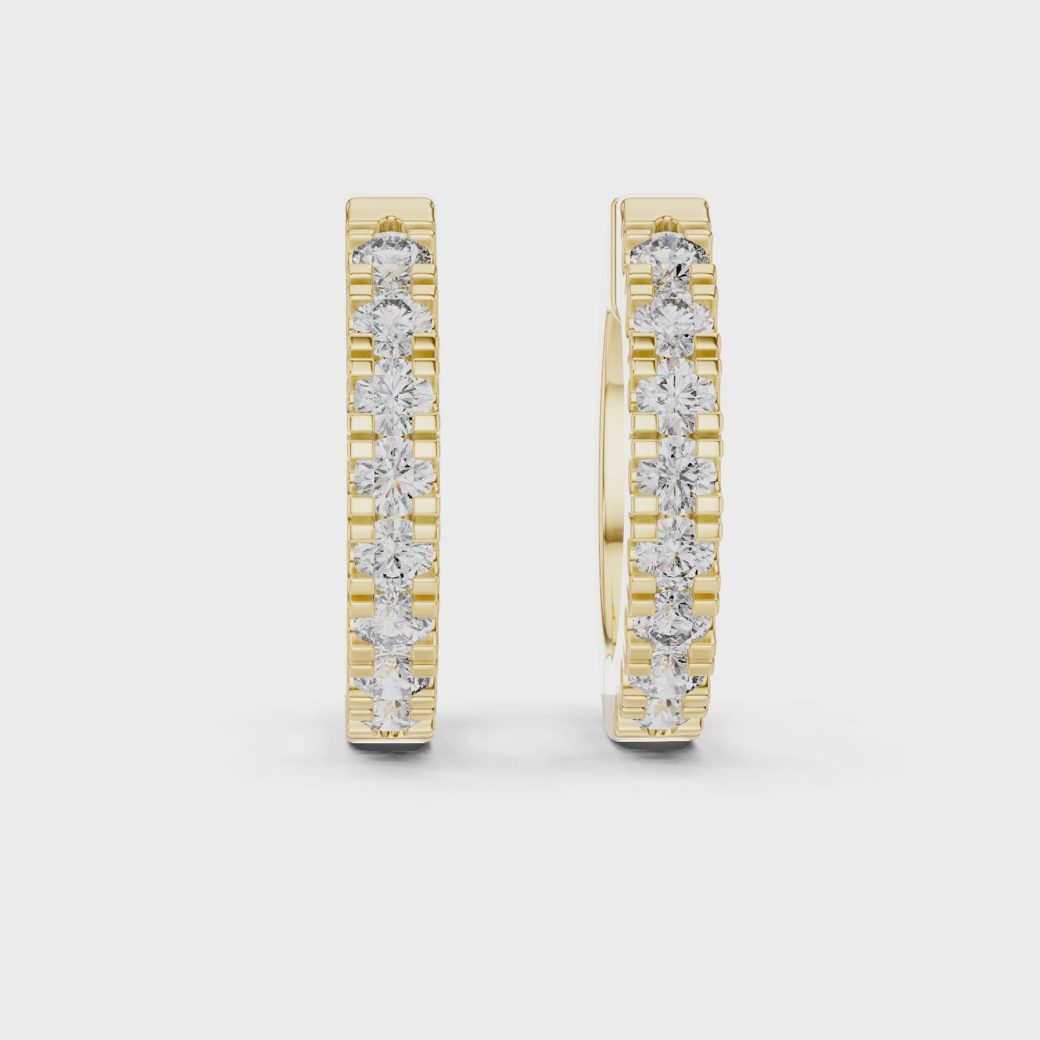 Dual Row U-Cut Diamond Huggie Hoop Earrings