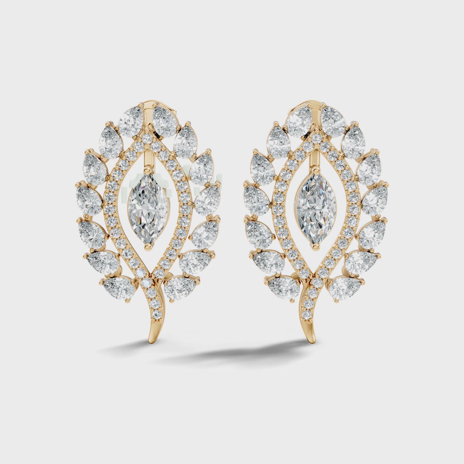 Marquise & Pear Cut Diamond Leaf Openwork Statement Stud