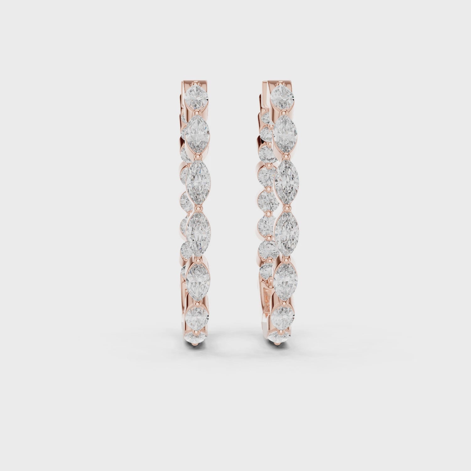 Marquise & Round Diamond Alternating Hoop Earrings