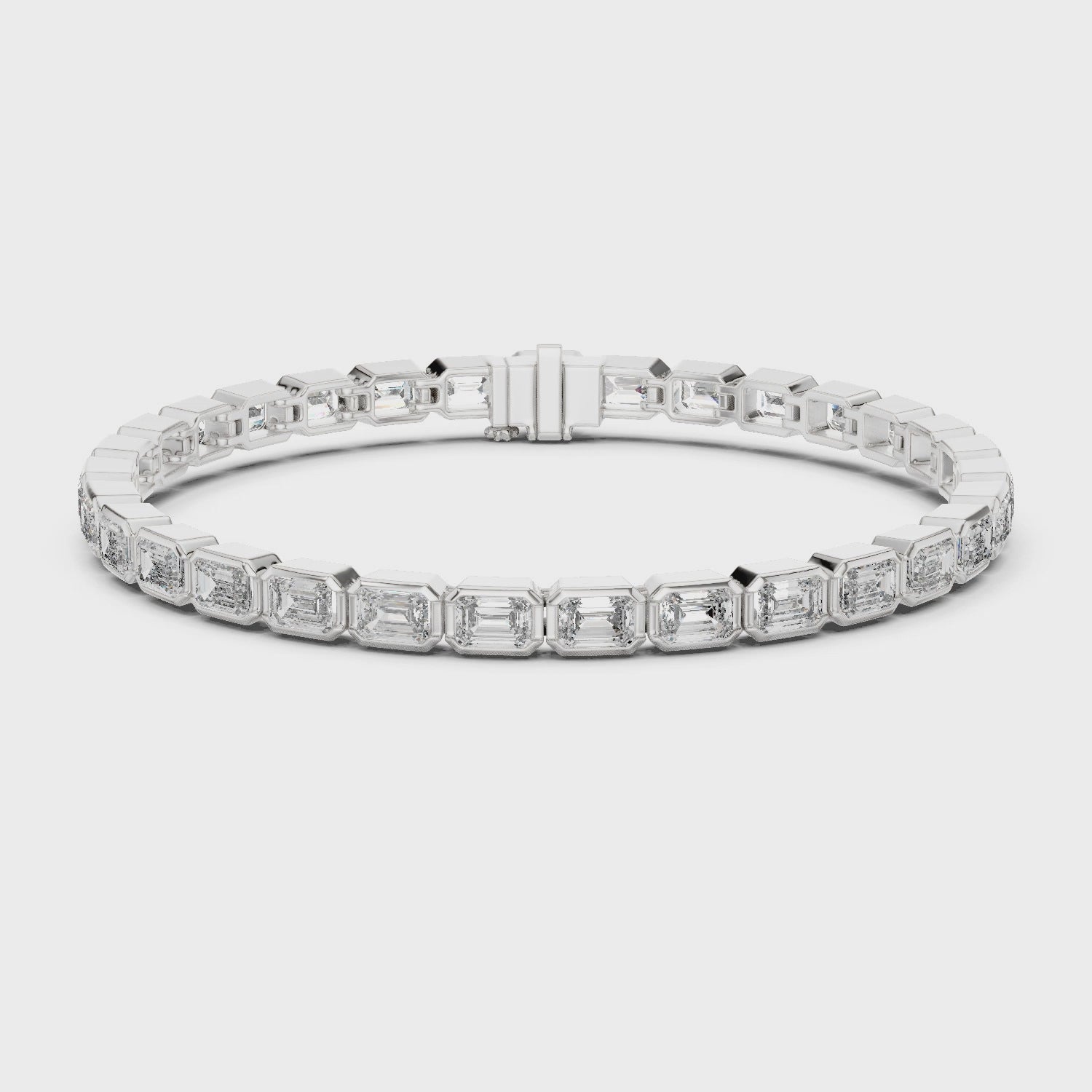 30 Pointer Emerald Cut Diamond Bezel Set Tennis Bracelet
