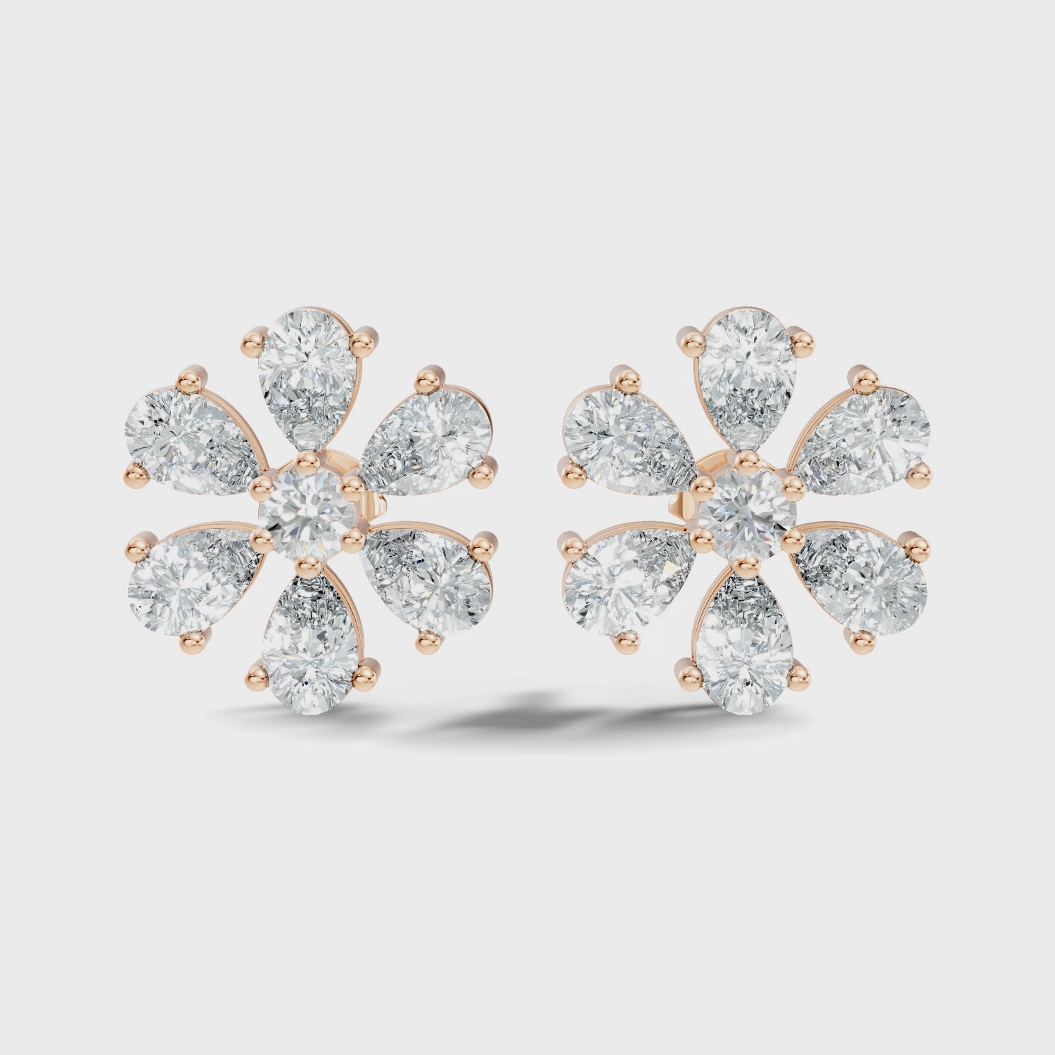 Pear & Round Diamond Floral Blossom Cluster Stud