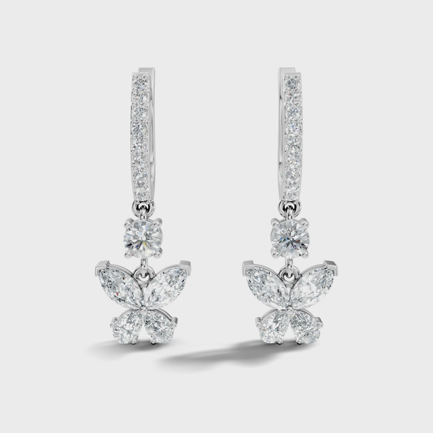 Butterfly Dangle Hoop Diamond Earrings