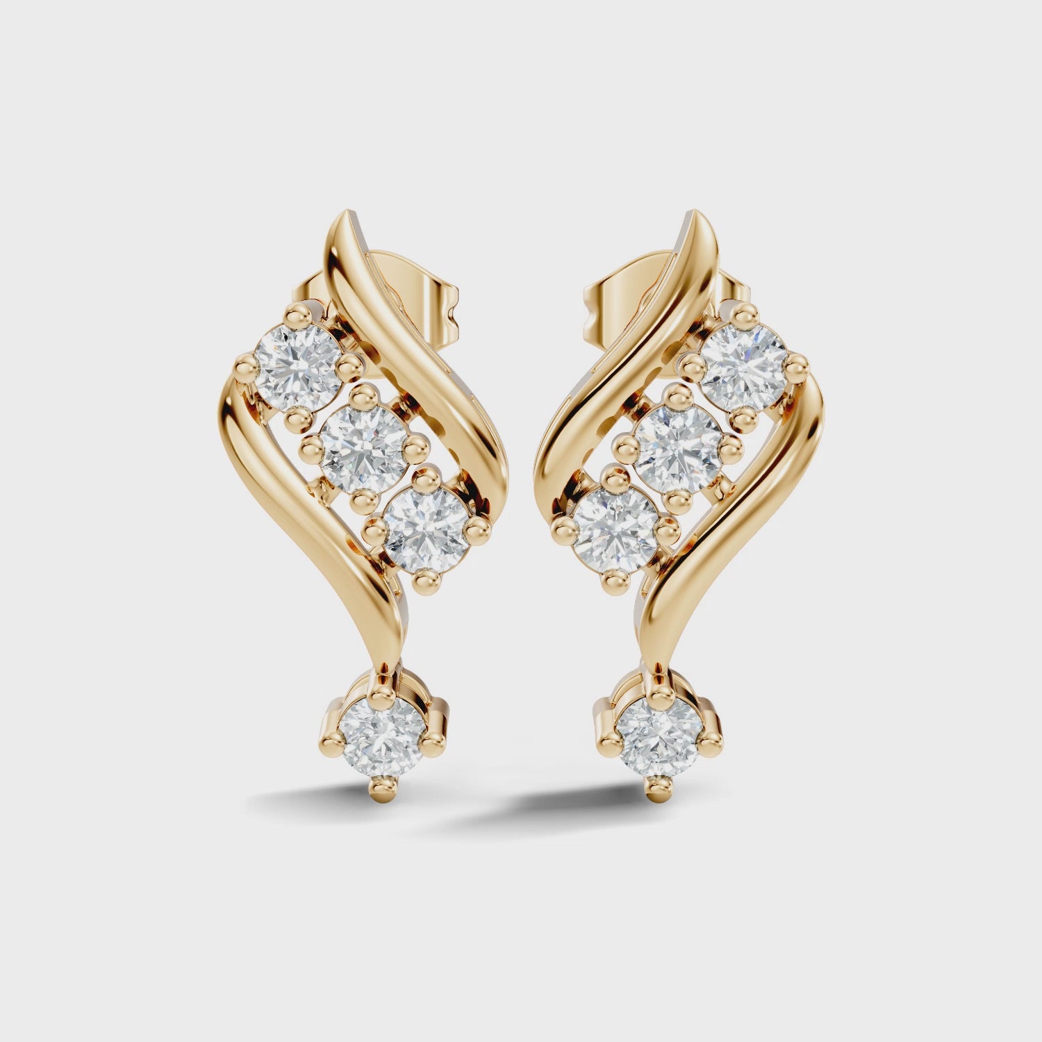 Round Diamond Curved Ribbon Cluster Earrings