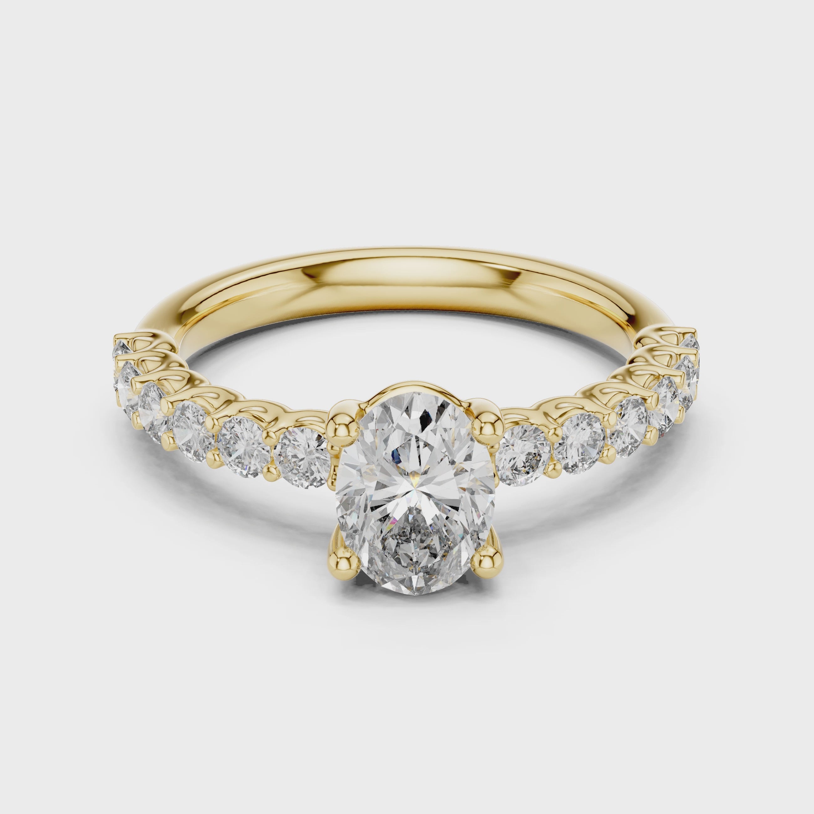 Oval Solitaire Engagement Ring with Shared-Prong Accent Shank