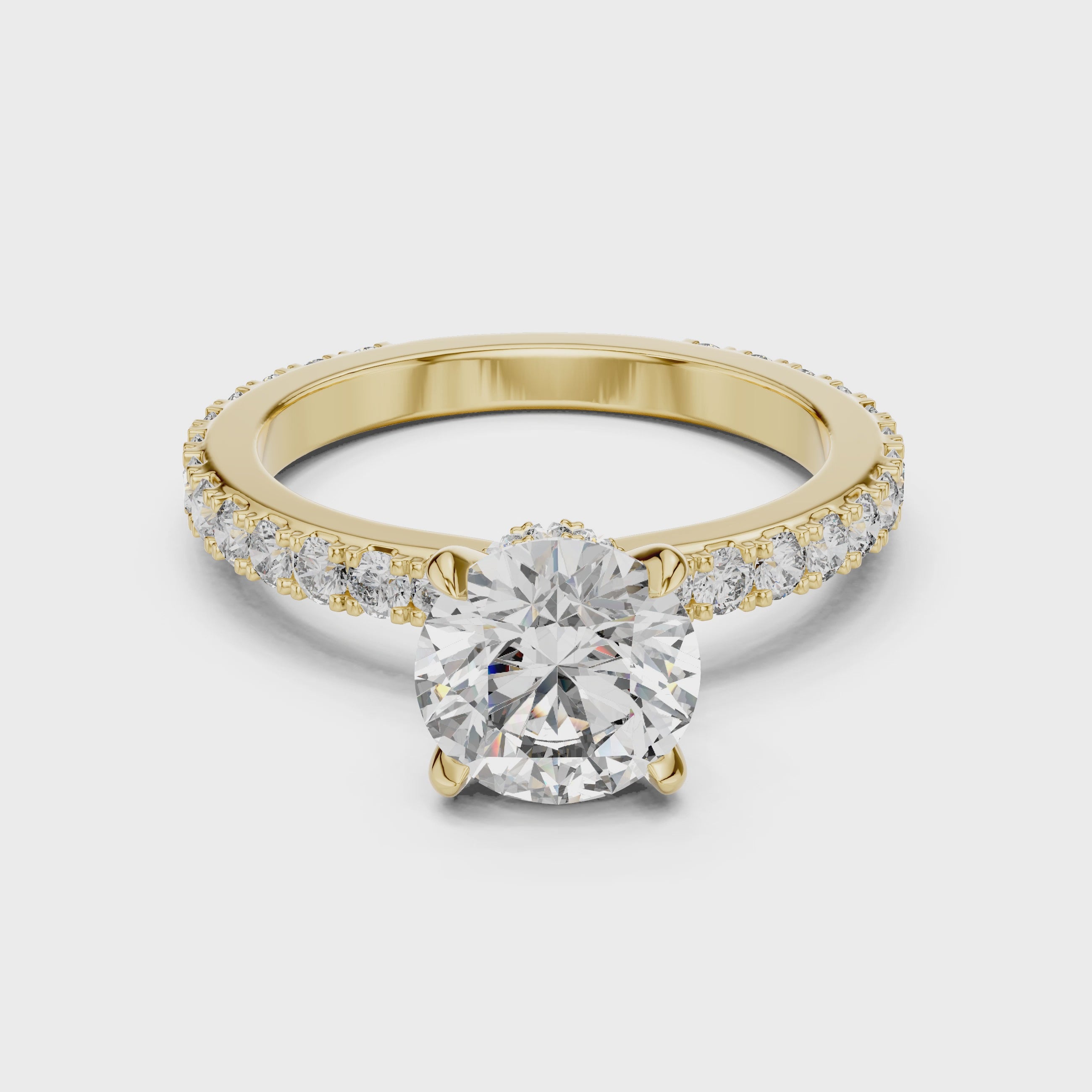 Round Solitaire Engagement Ring with Micro-Pave Shank & Hidden Bridge