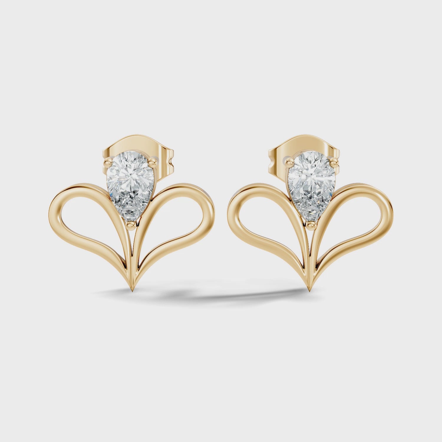 Pear Cut Solitaire & Open Heart Wing Diamond Stud