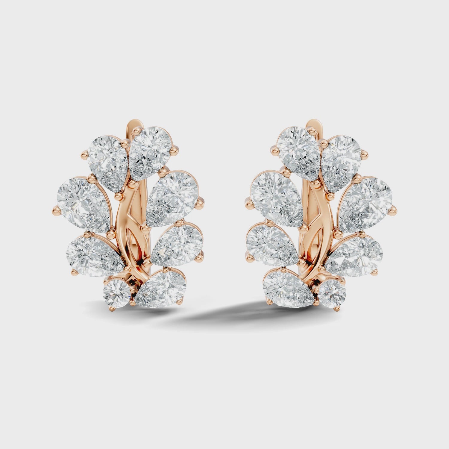 Pear-Cut Diamond Floral Huggie Earrings