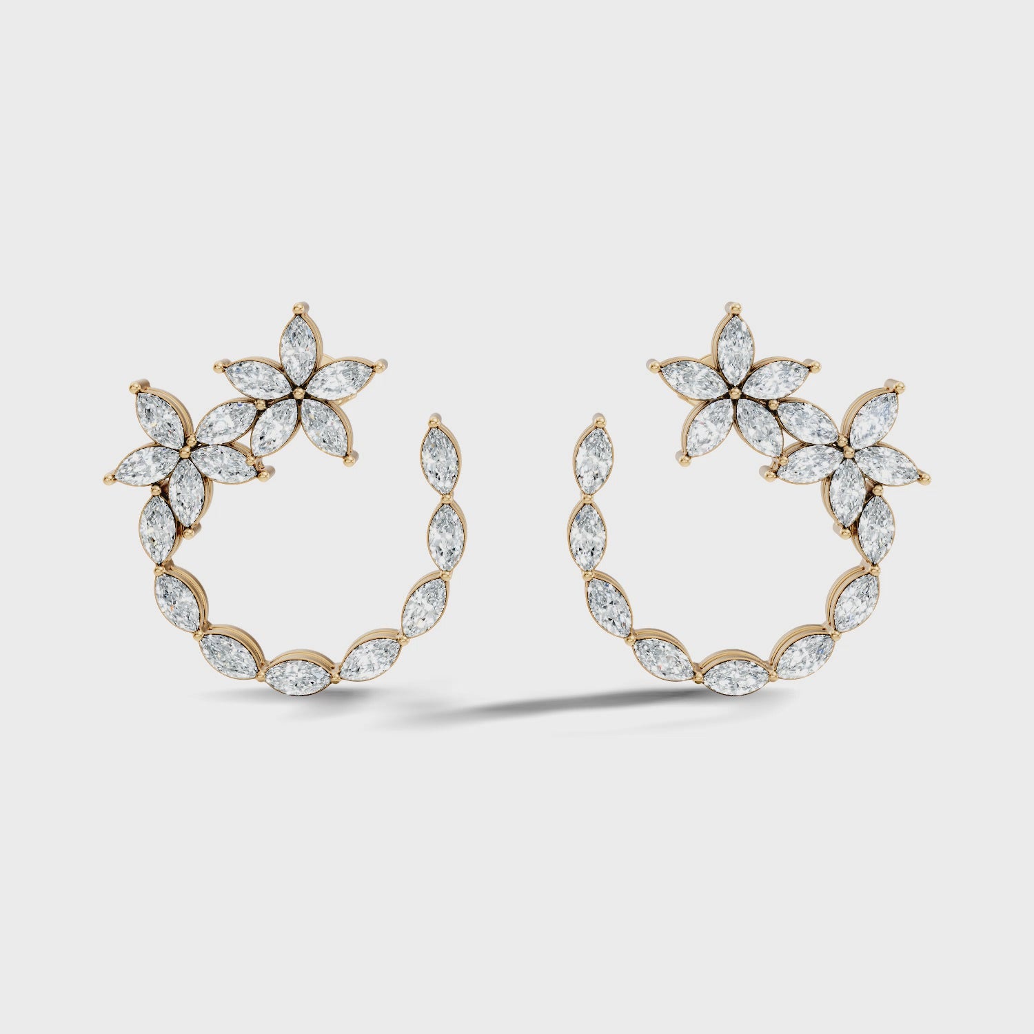 Floral Bloom Marquise Diamond Curved Earrings