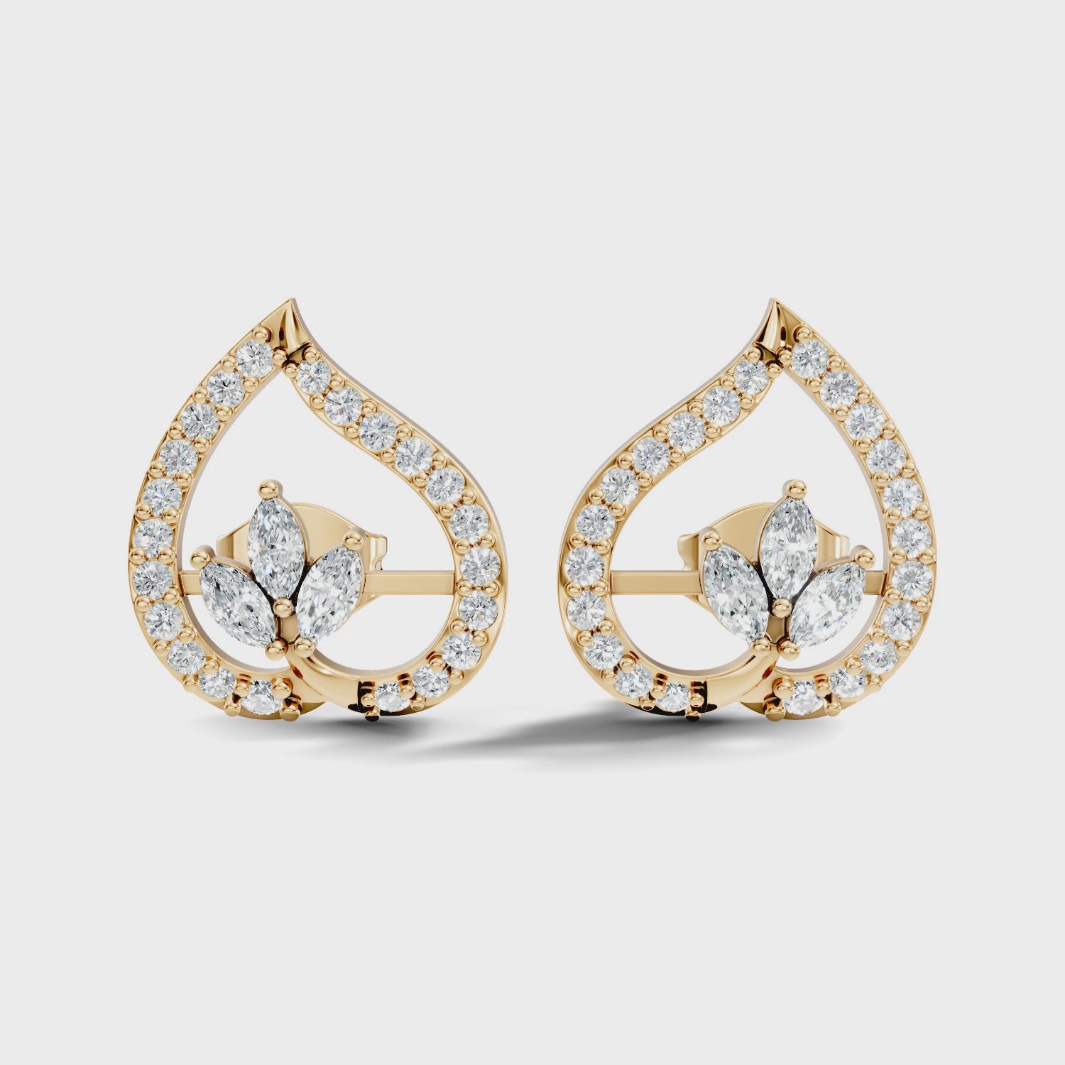 Marquise & Round Diamond Openwork Leaf Stud