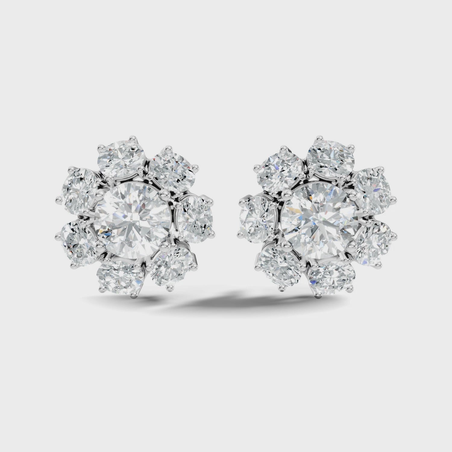 Oval Diamond Floral Cluster Stud Earrings
