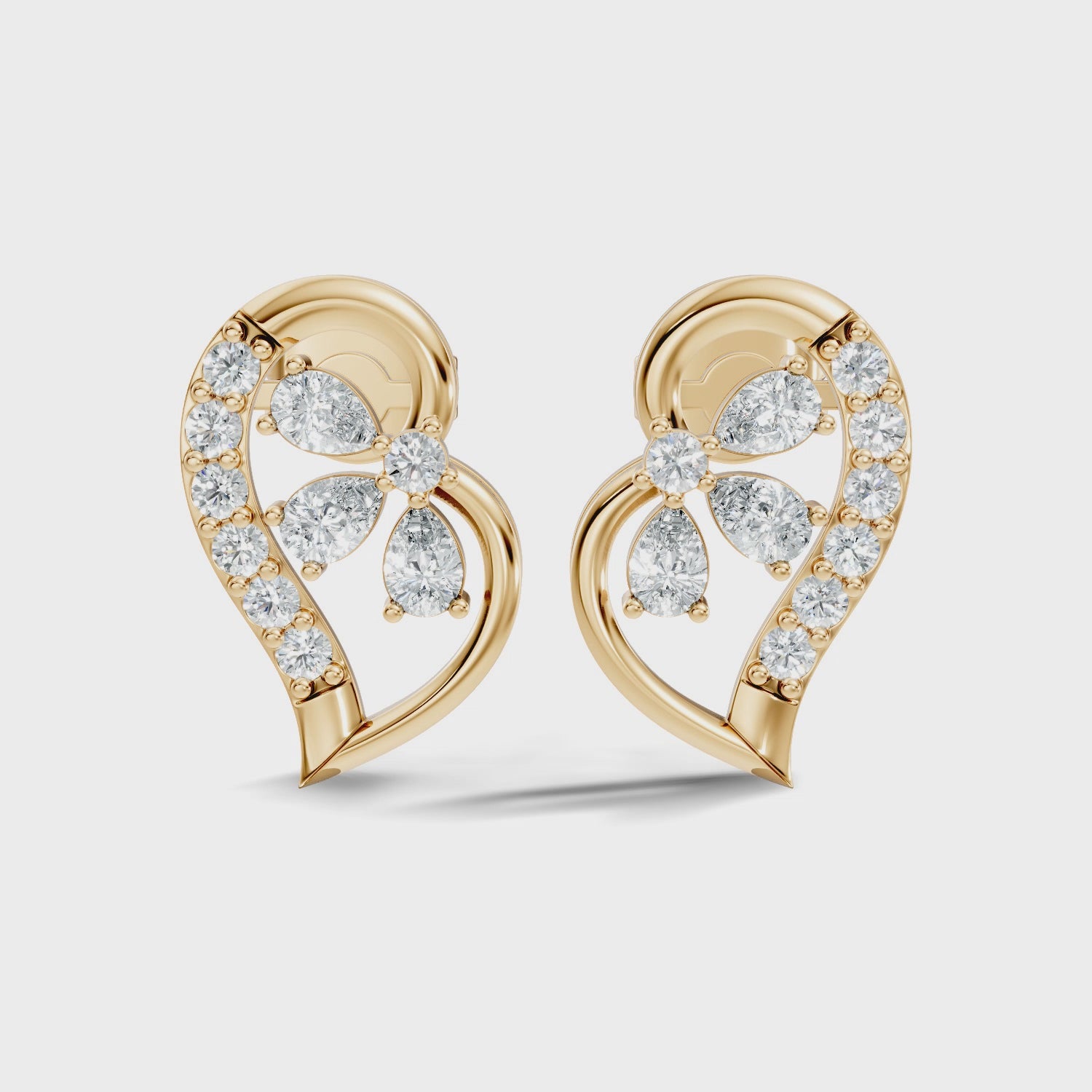 Pear & Round Diamond Paisley Floral Cluster Stud