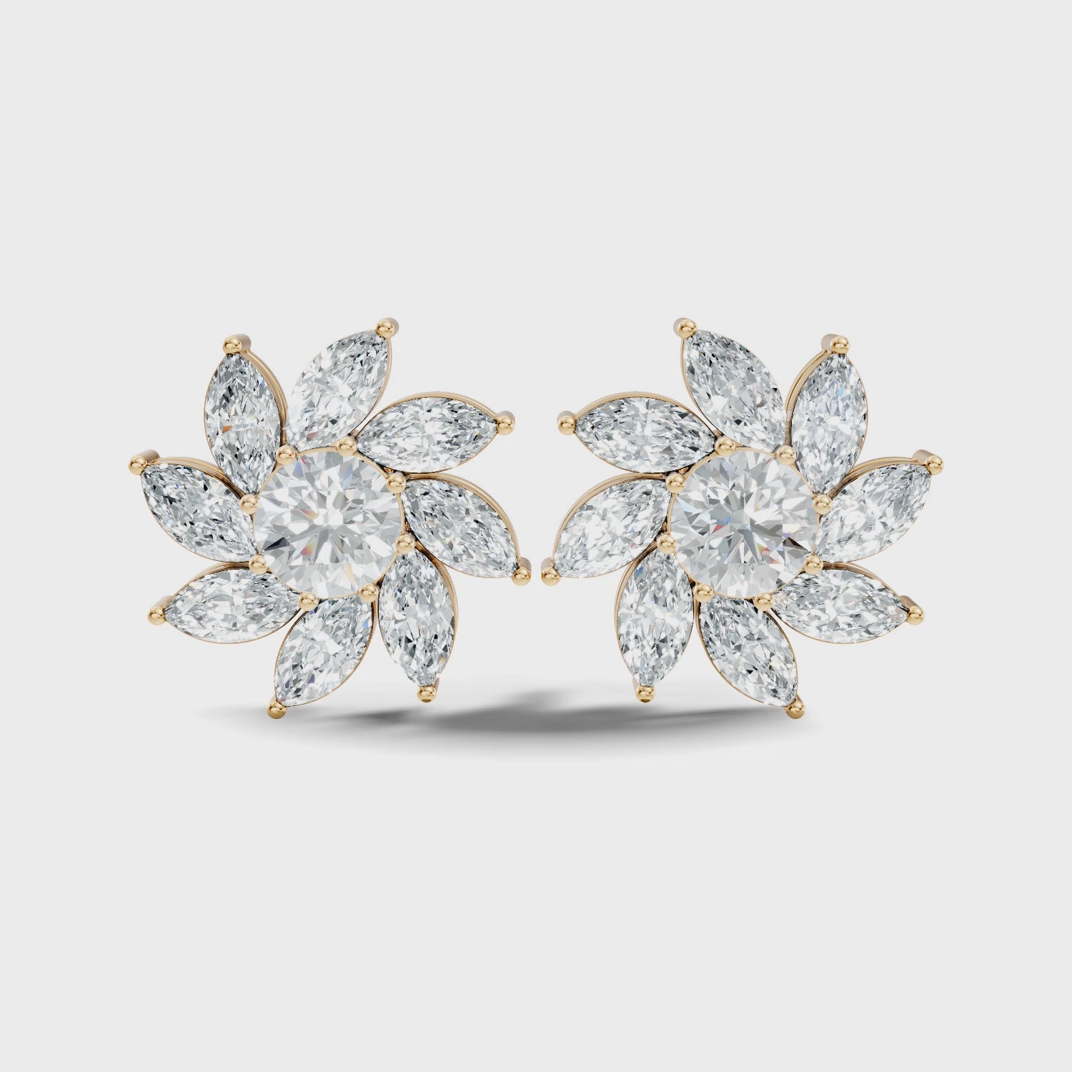Round & Marquise Pinwheel Floral Diamond Cluster Stud
