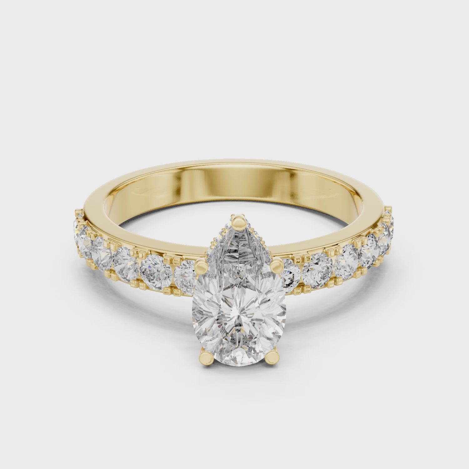 Pear-Cut Diamond Engagement Ring with Hidden Halo & Accent Shank