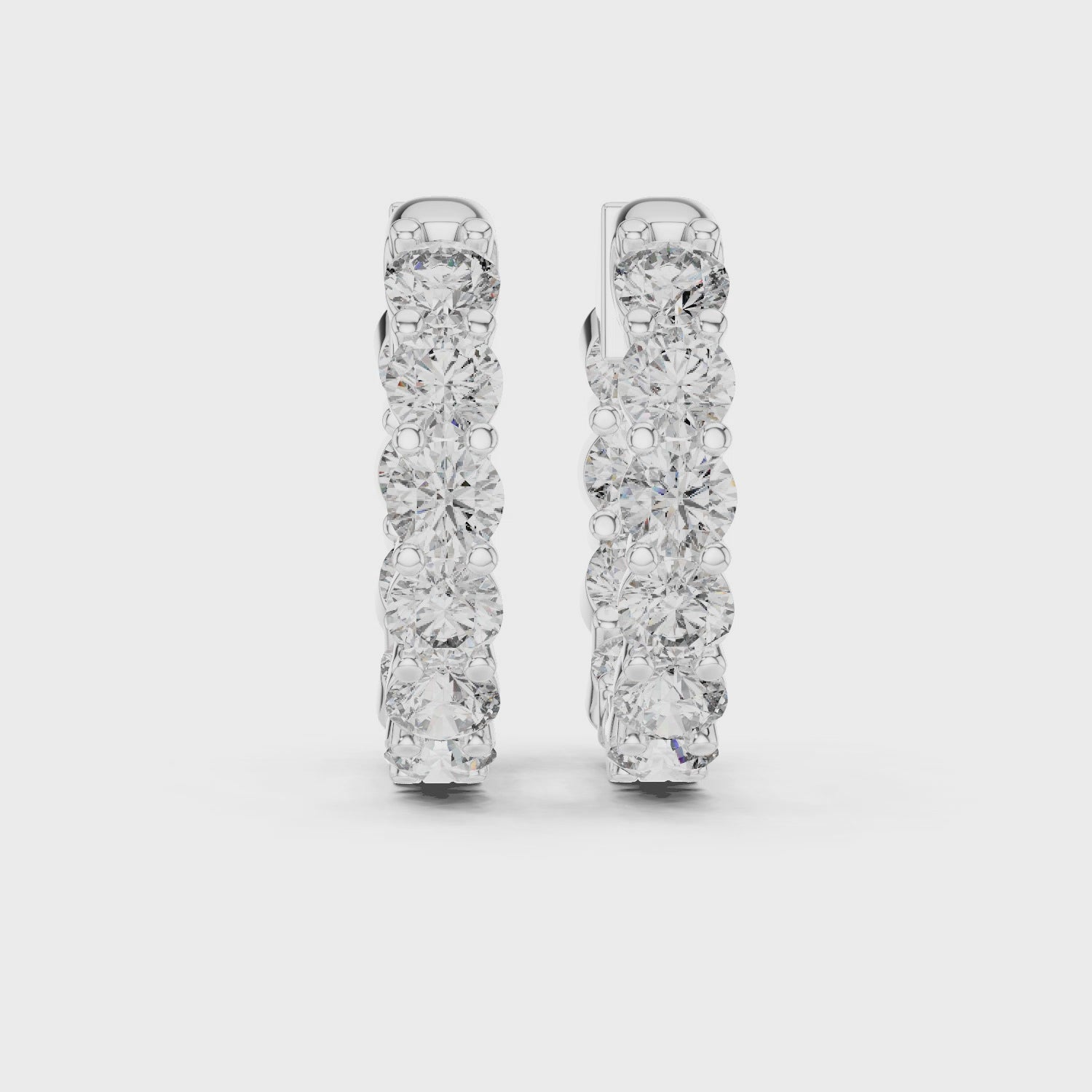 Shared-Prong Round Diamond Eternity Huggie Hoops