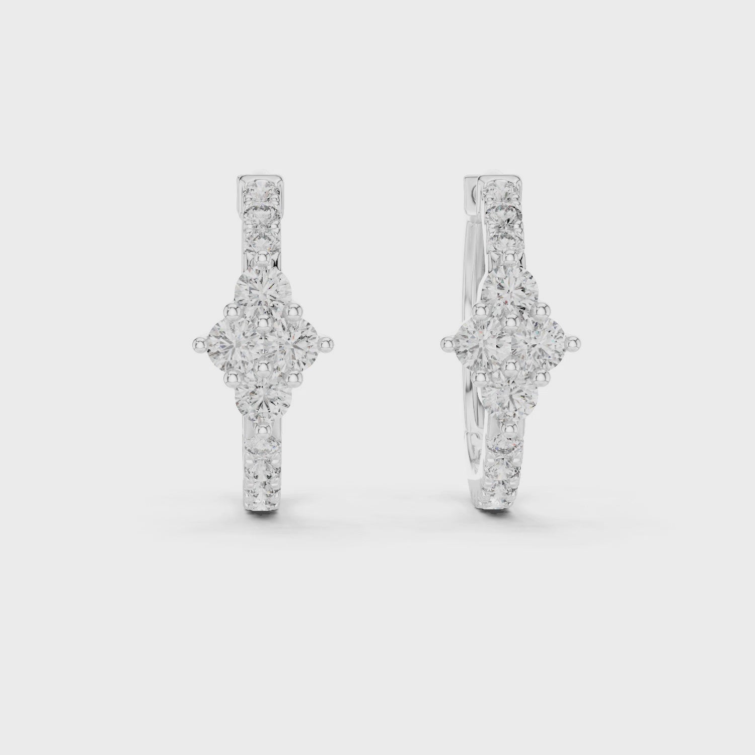 Elegant Round Diamond Cluster Huggie Hoop Earrings