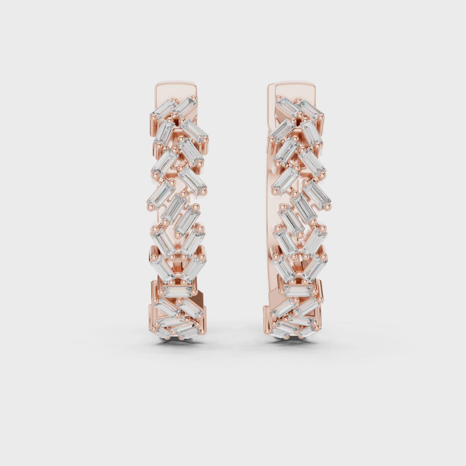 Baguette Cut Diamond Cluster Hoop Earrings