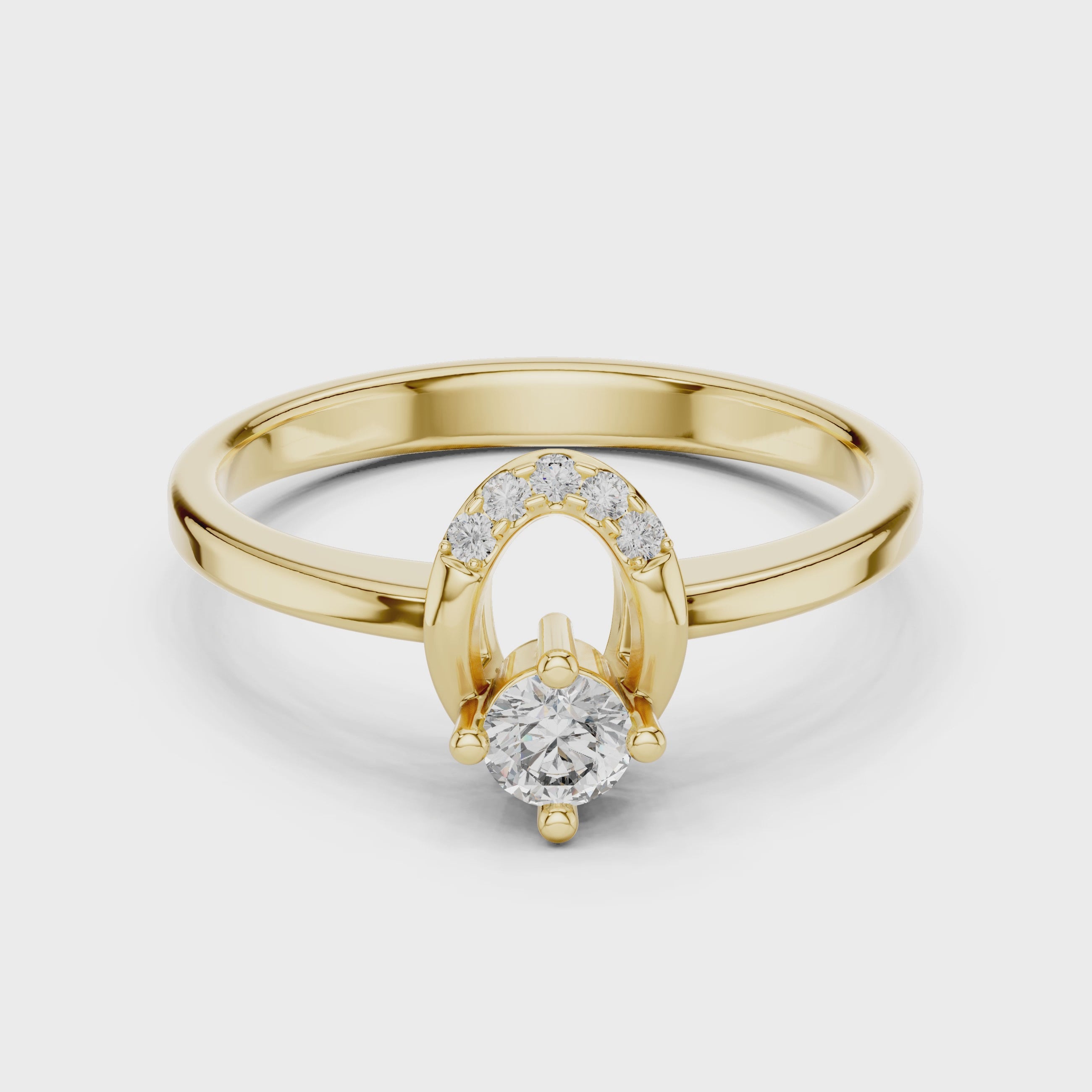 Round Solitaire Engagement Ring with Curved Tiara Arch Accent