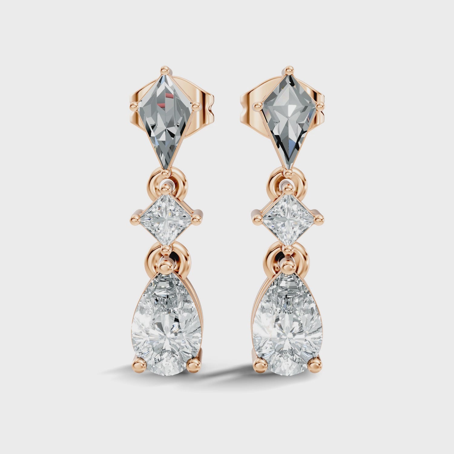 Kite, Princess & Pear Cut Diamond Geometric Linear Drop Earrings