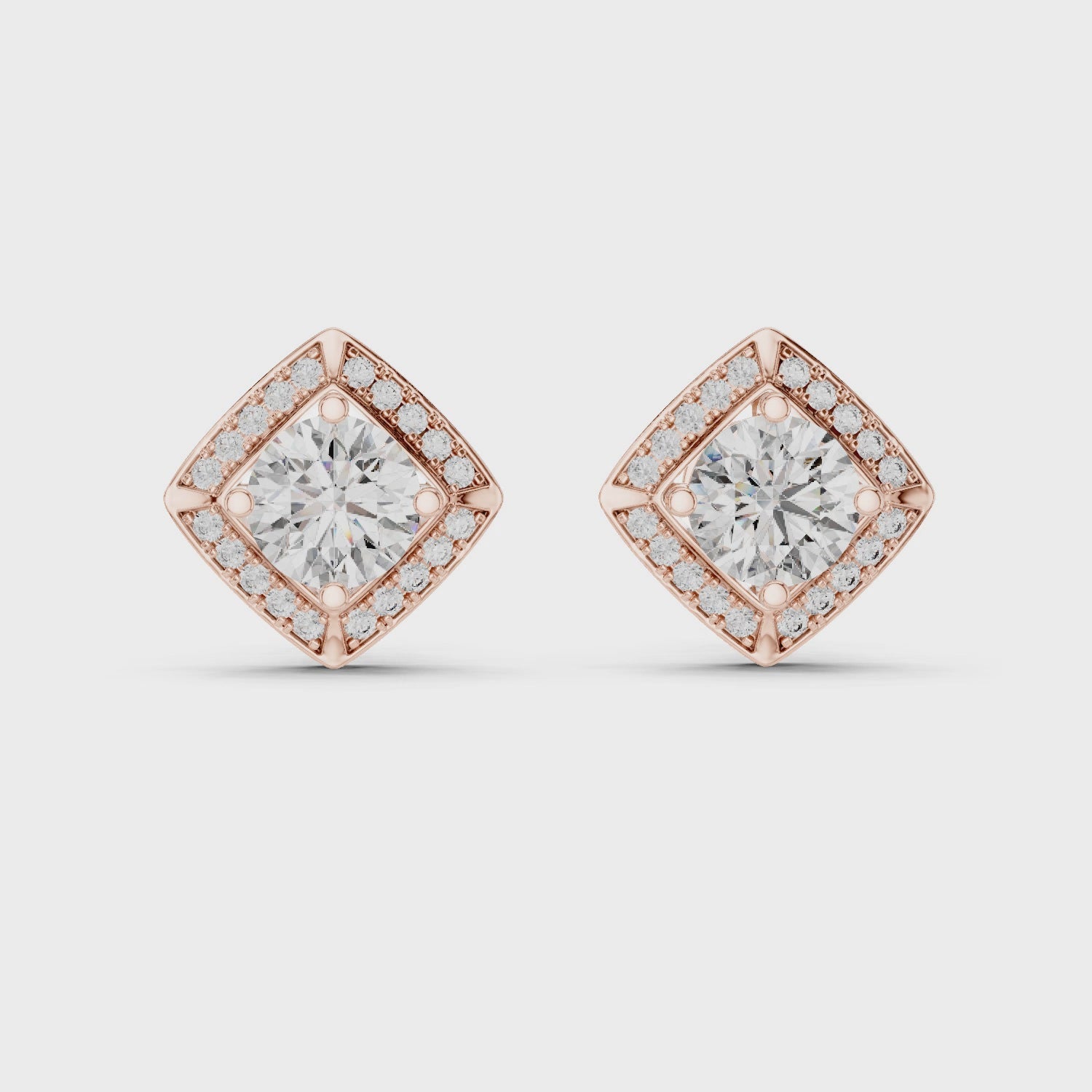 Square Cushion Halo Diamond Stud