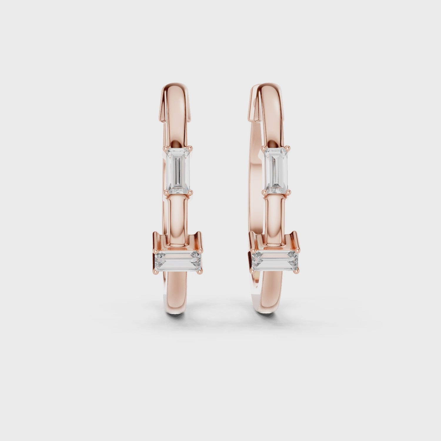 Minimalist Baguette Diamond Huggie Hoop Earrings