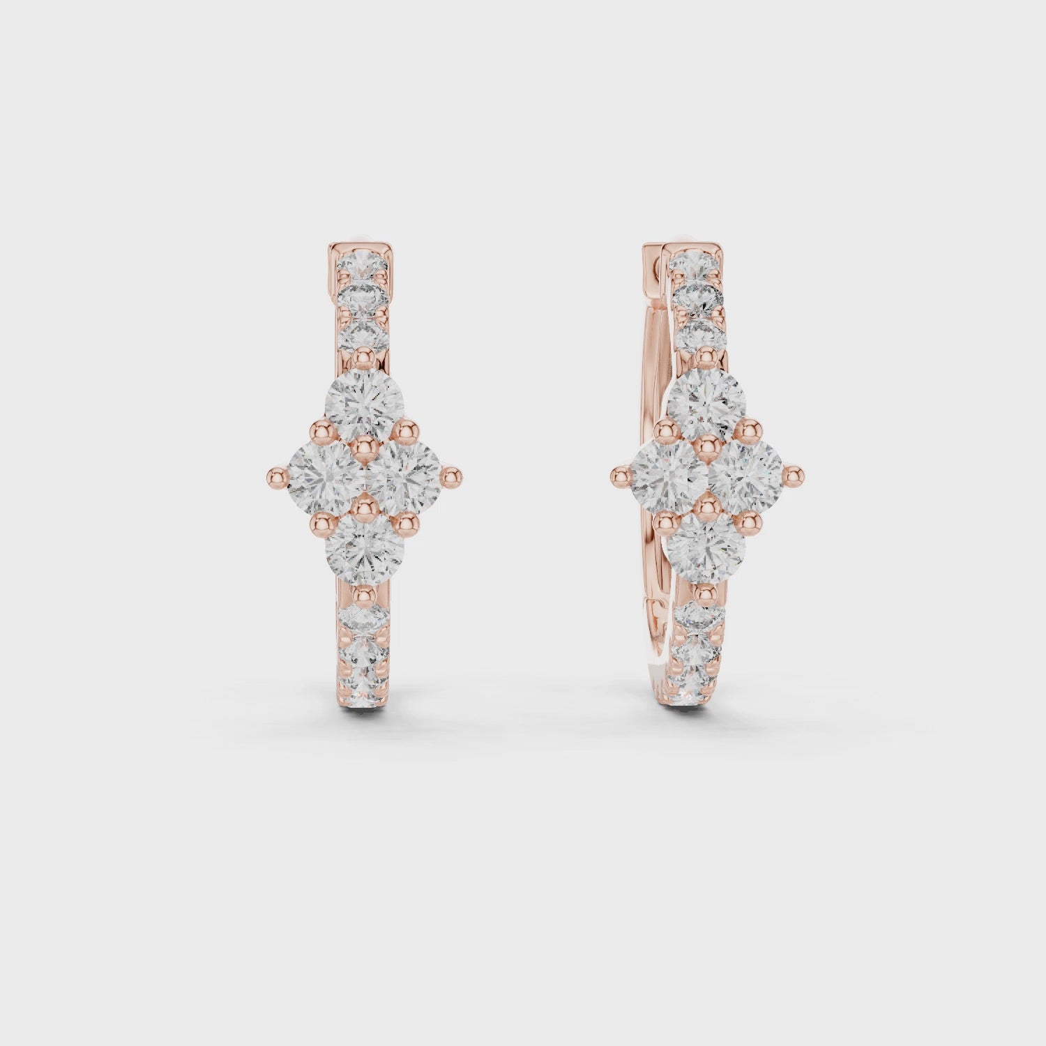 Elegant Round Diamond Cluster Huggie Hoop Earrings