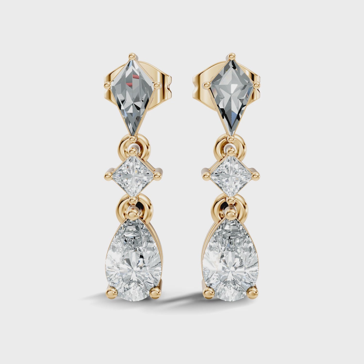 Kite, Princess & Pear Cut Diamond Geometric Linear Drop Earrings