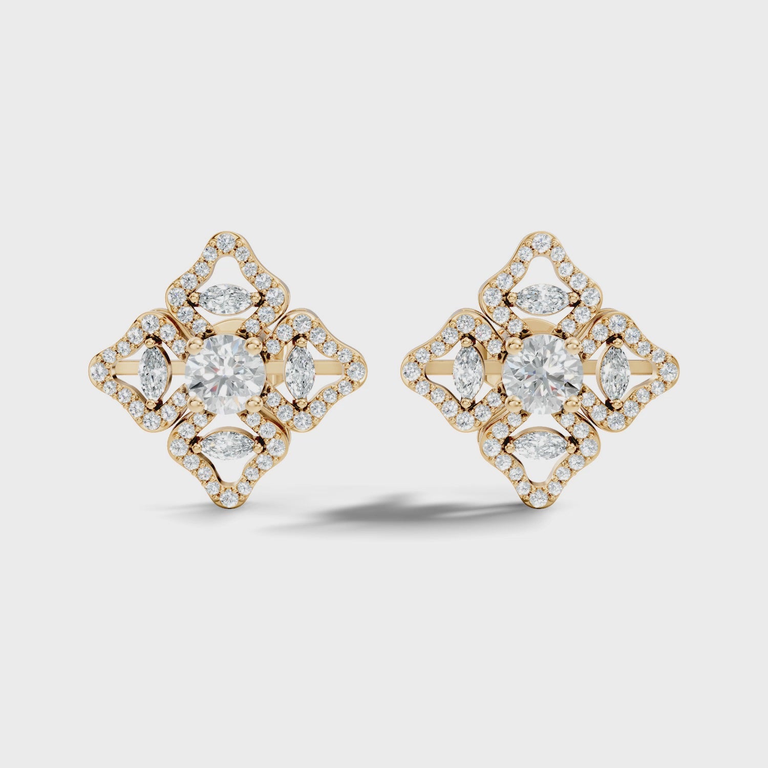 Openwork Quatrefoil Pave & Marquise Diamond Stud