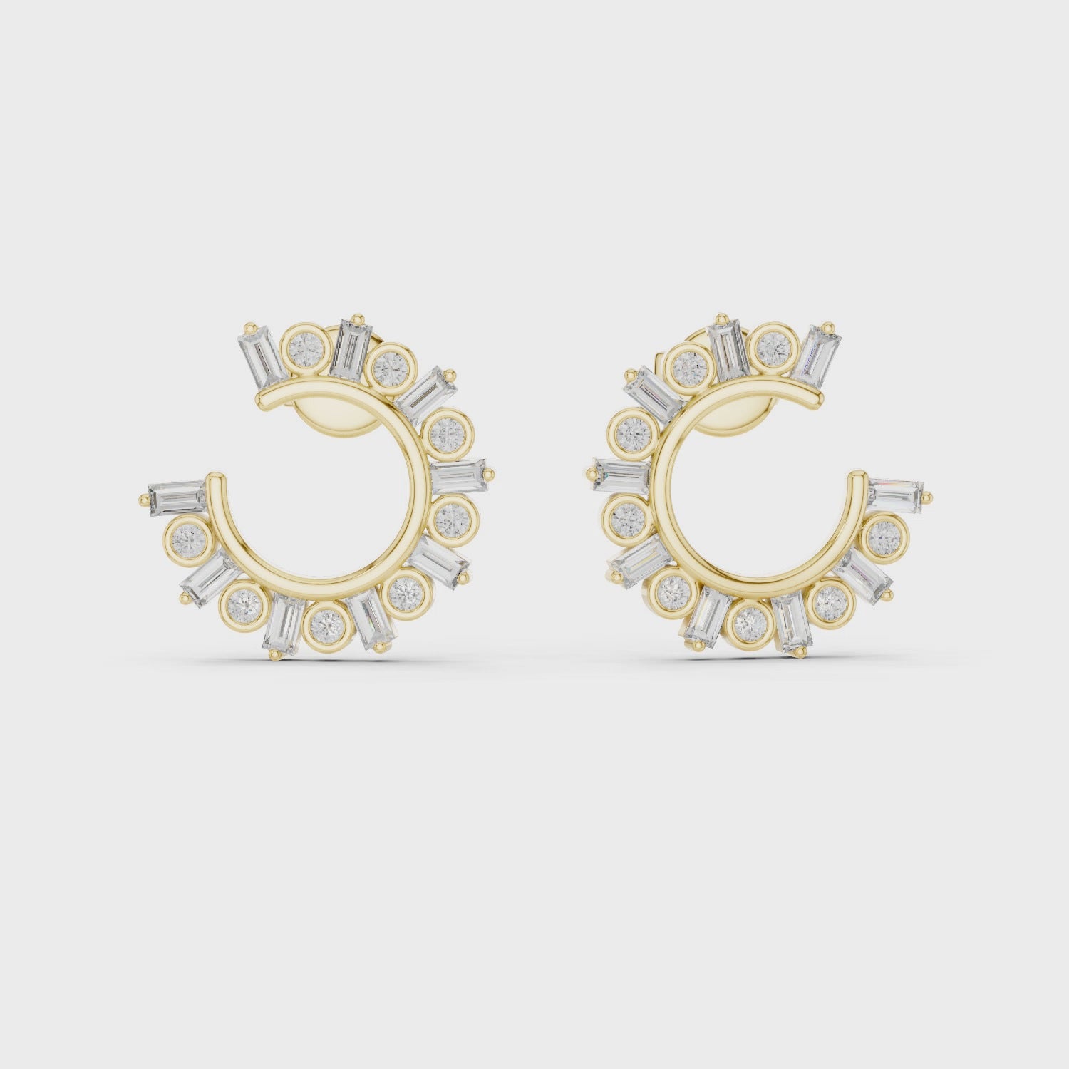 Round & Baguette Diamond Alternating Hoop Earrings