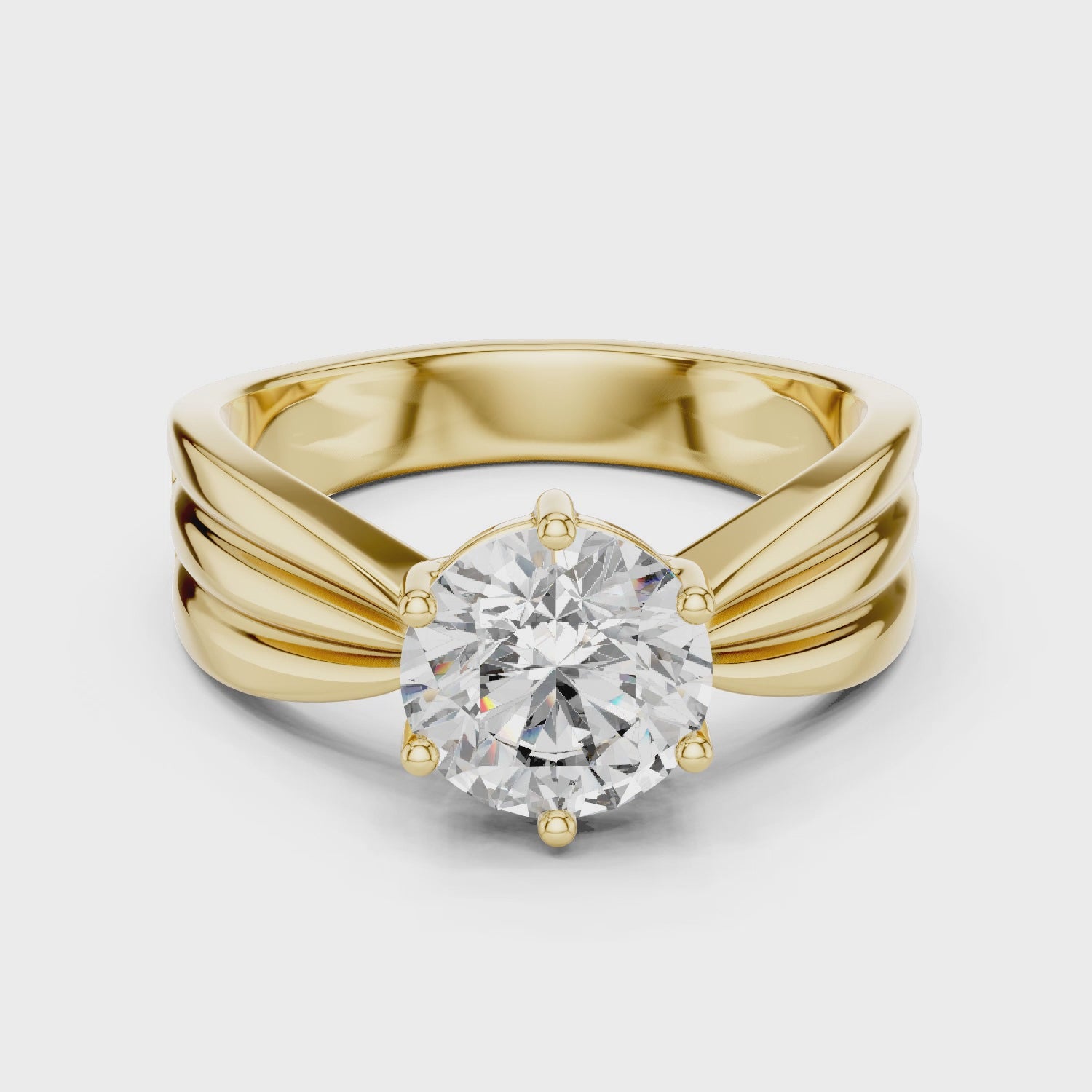 Round Solitaire Engagement Ring with Multi-Strand Tapered Band