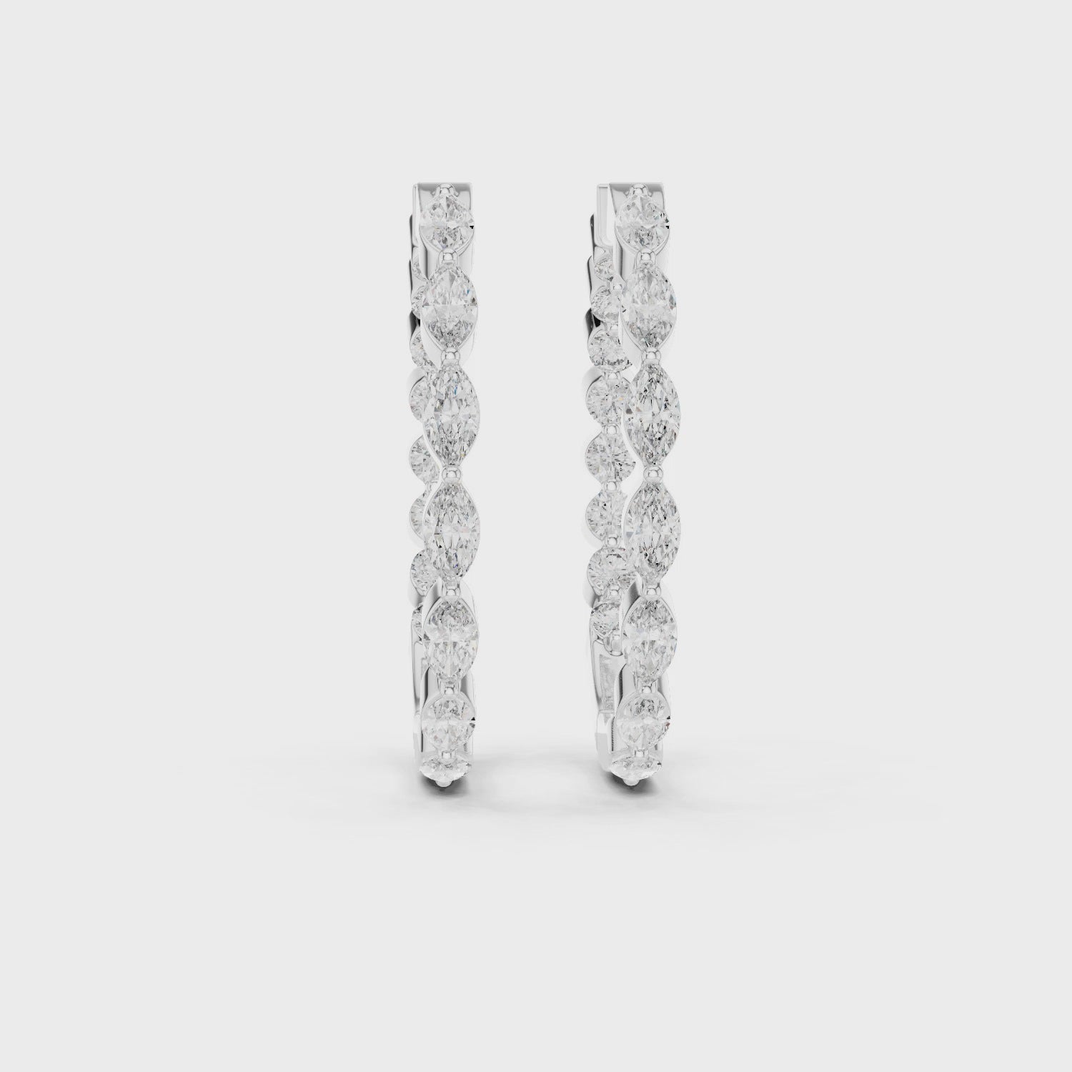 Marquise & Round Diamond Alternating Hoop Earrings