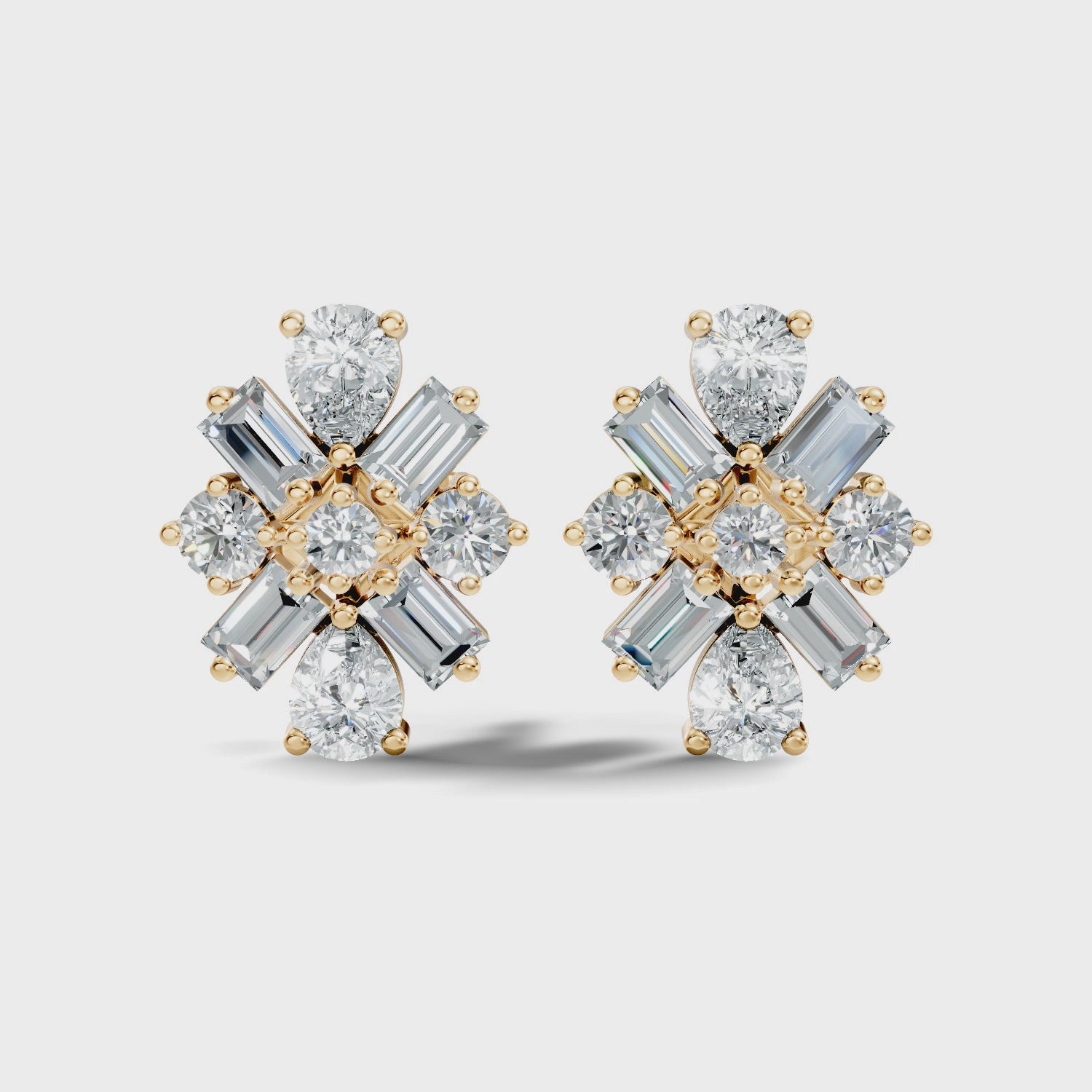 Multi-Shape Pear, Baguette & Round Diamond Cluster Stud