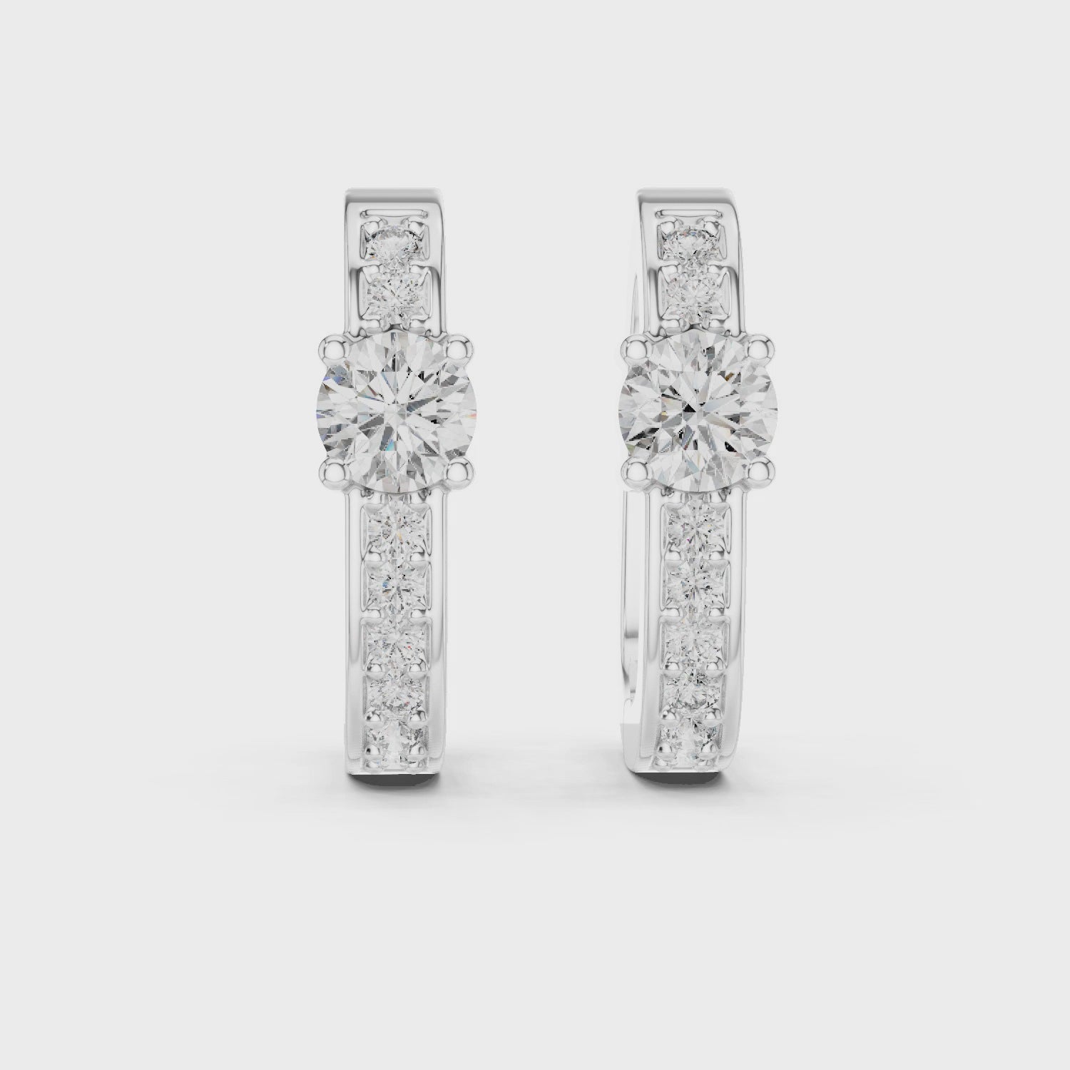 Solitaire Center Accent Diamond Huggie Hoop Earrings